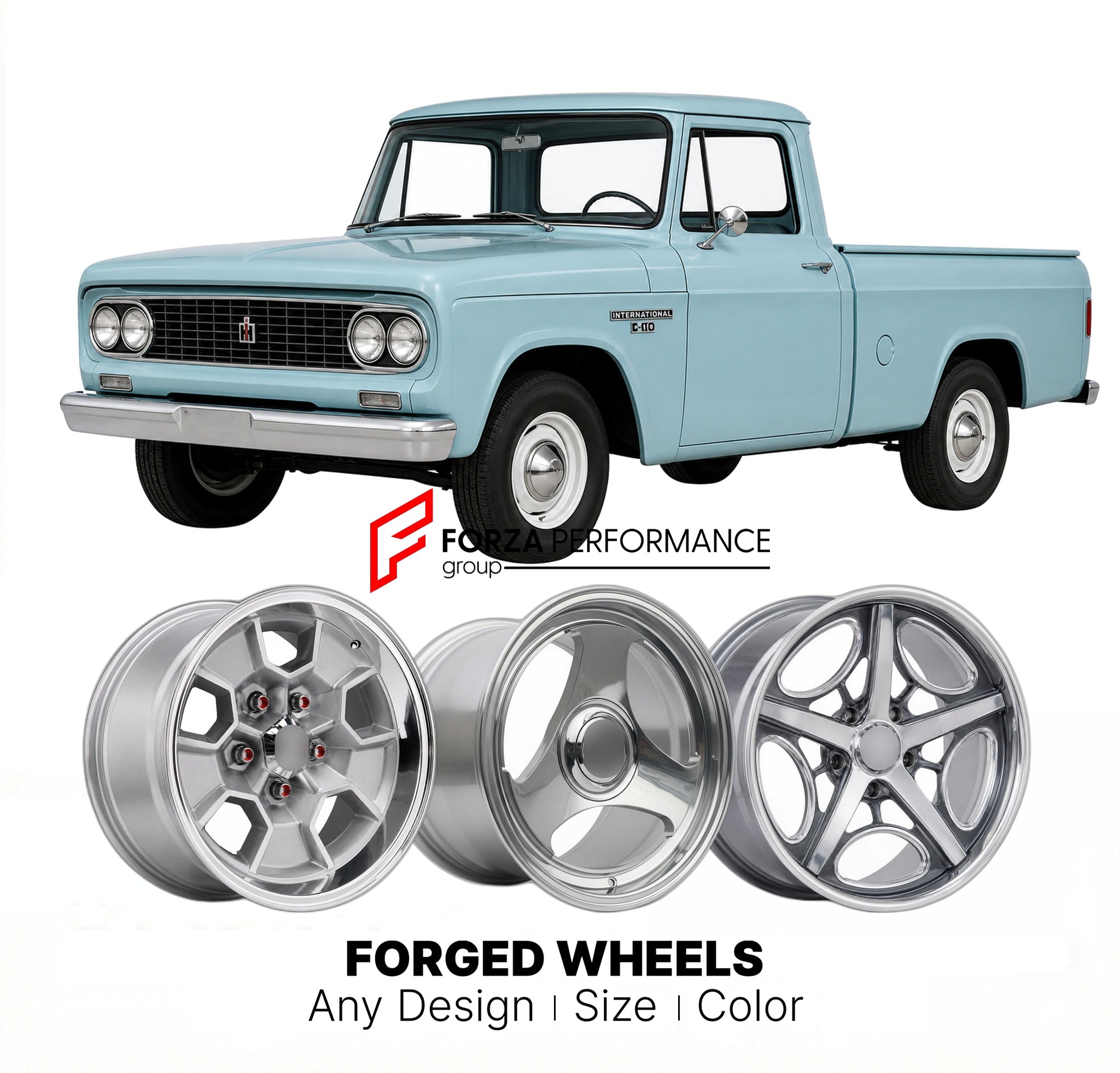 CUSTOM CLASSIC VINTAGE RESTOMOD RETRO OLD SCHOOL FORGED WHEELS RIMS for INTERNATIONAL HARVESTER C-110 1961 - 1964