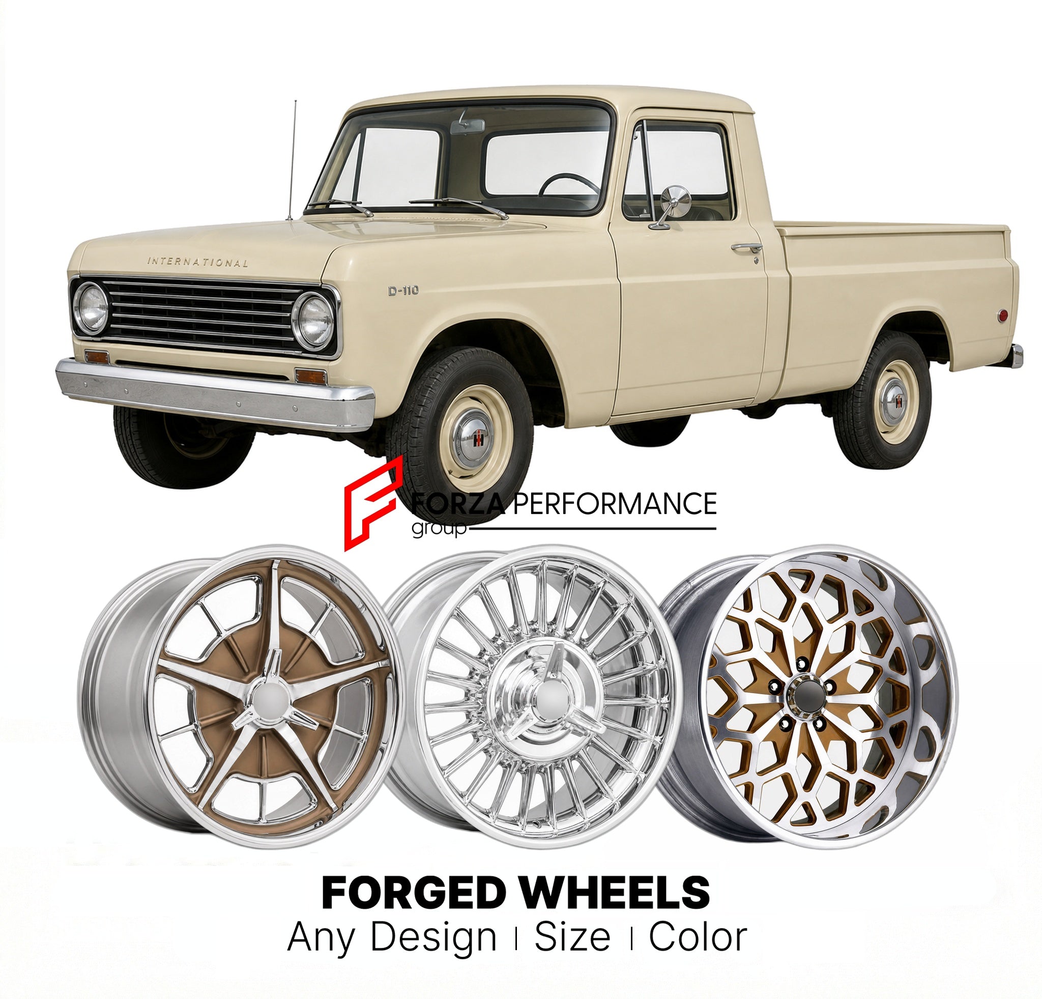 CUSTOM CLASSIC VINTAGE RESTOMOD RETRO OLD SCHOOL FORGED WHEELS RIMS for INTERNATIONAL HARVESTER D-110 1965