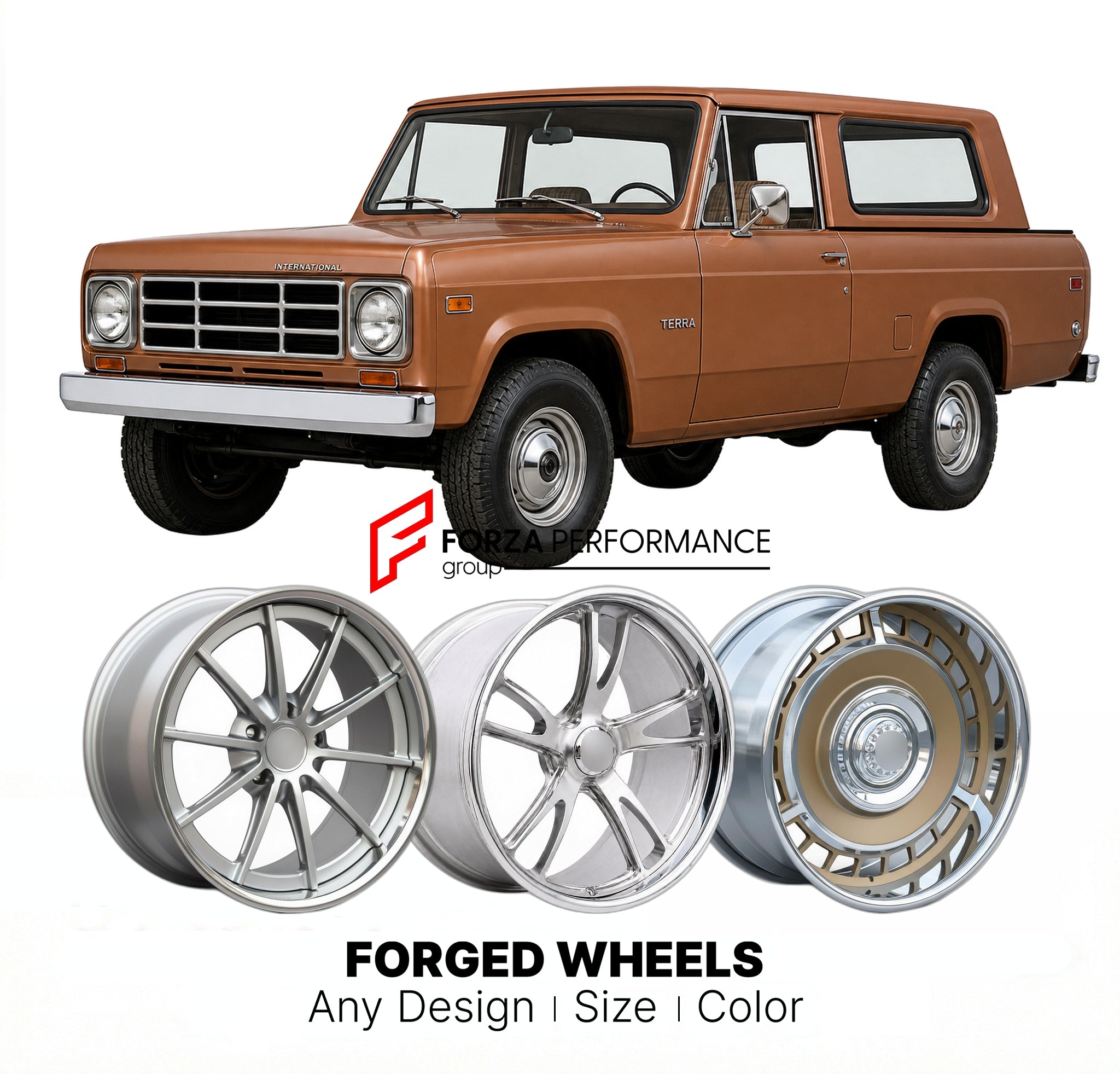 CUSTOM CLASSIC VINTAGE RESTOMOD RETRO OLD SCHOOL FORGED WHEELS RIMS for INTERNATIONAL HARVESTER TERRA 1976 - 1980