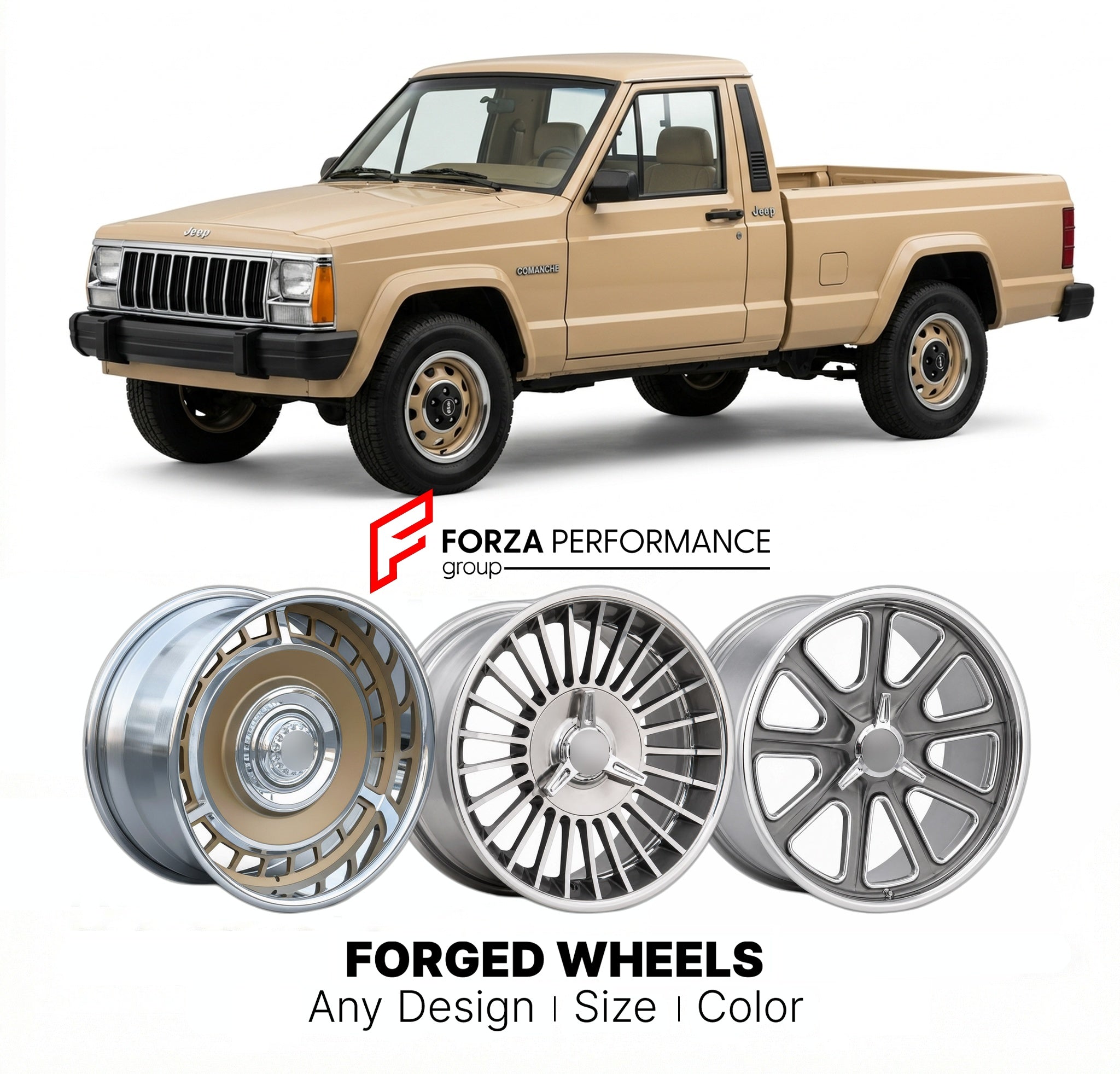 CUSTOM CLASSIC VINTAGE RESTOMOD RETRO OLD SCHOOL FORGED WHEELS RIMS for JEEP COMANCHE 1986 - 1990