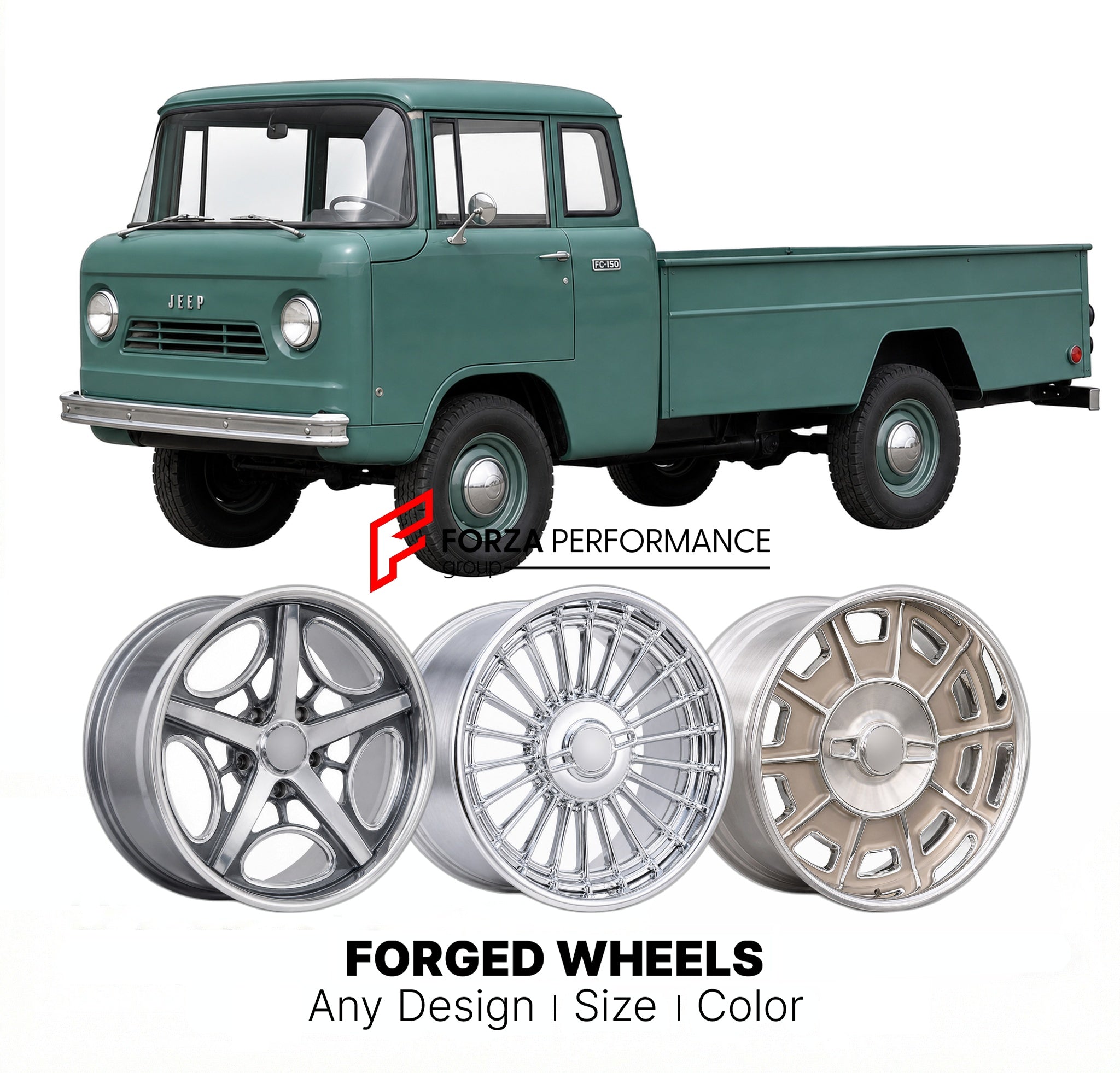 CUSTOM CLASSIC VINTAGE RESTOMOD RETRO OLD SCHOOL FORGED WHEELS RIMS for JEEP FC-150 1959 - 1965