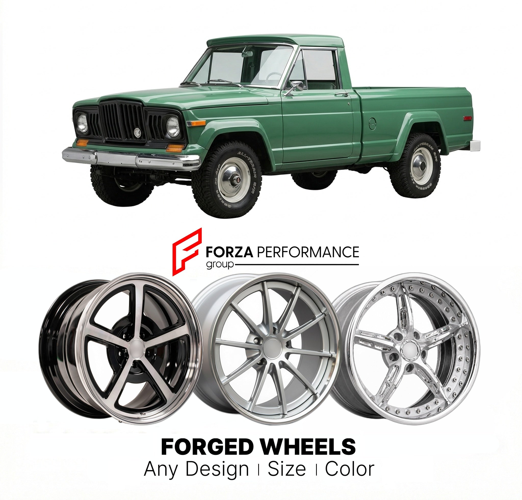 CUSTOM CLASSIC VINTAGE RESTOMOD RETRO OLD SCHOOL FORGED WHEELS RIMS for JEEP J-10 1972 - 1988