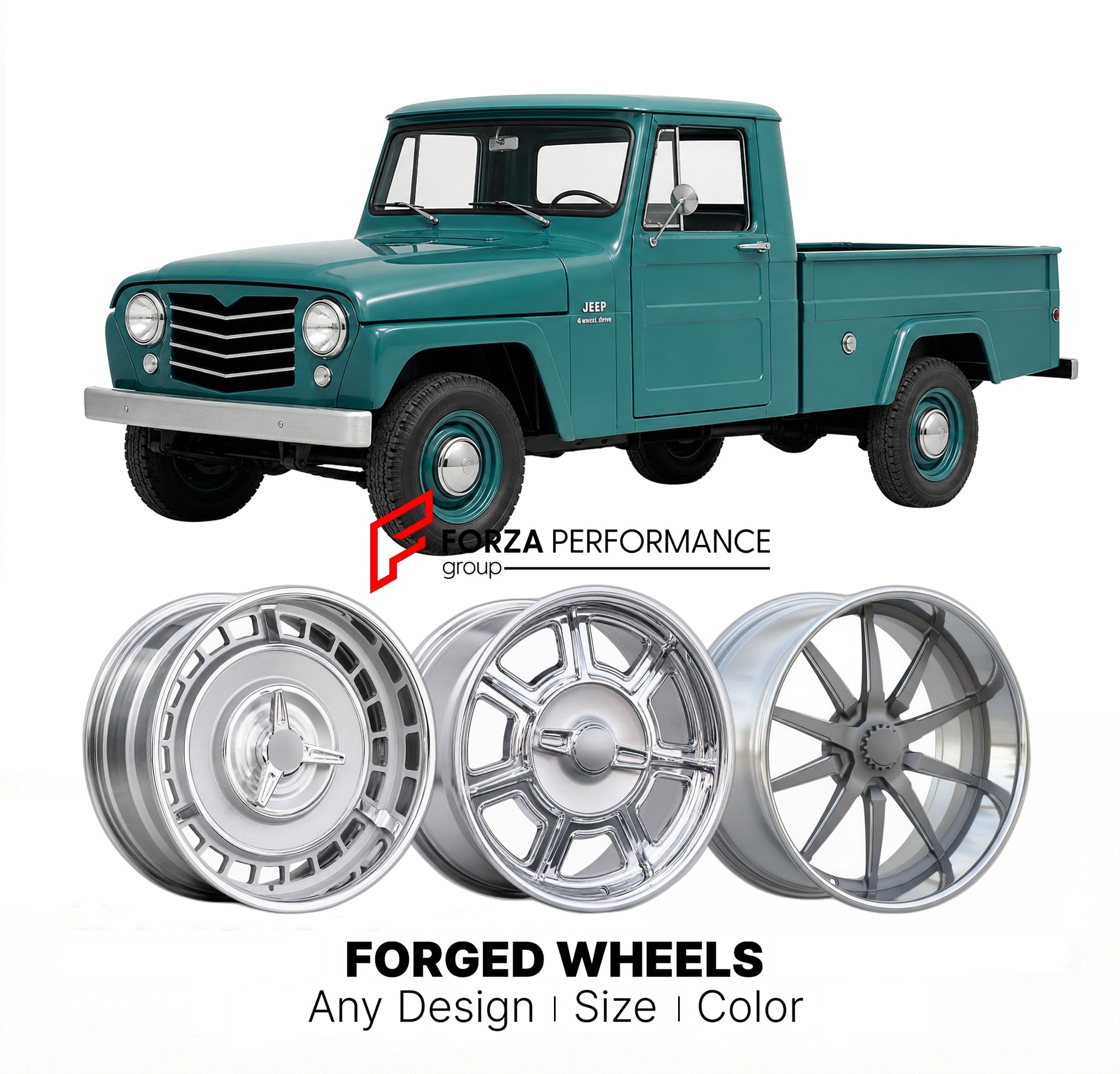 CUSTOM CLASSIC VINTAGE RESTOMOD RETRO OLD SCHOOL FORGED WHEELS RIMS for JEEP JEEP TRUCK 1959 - 1965