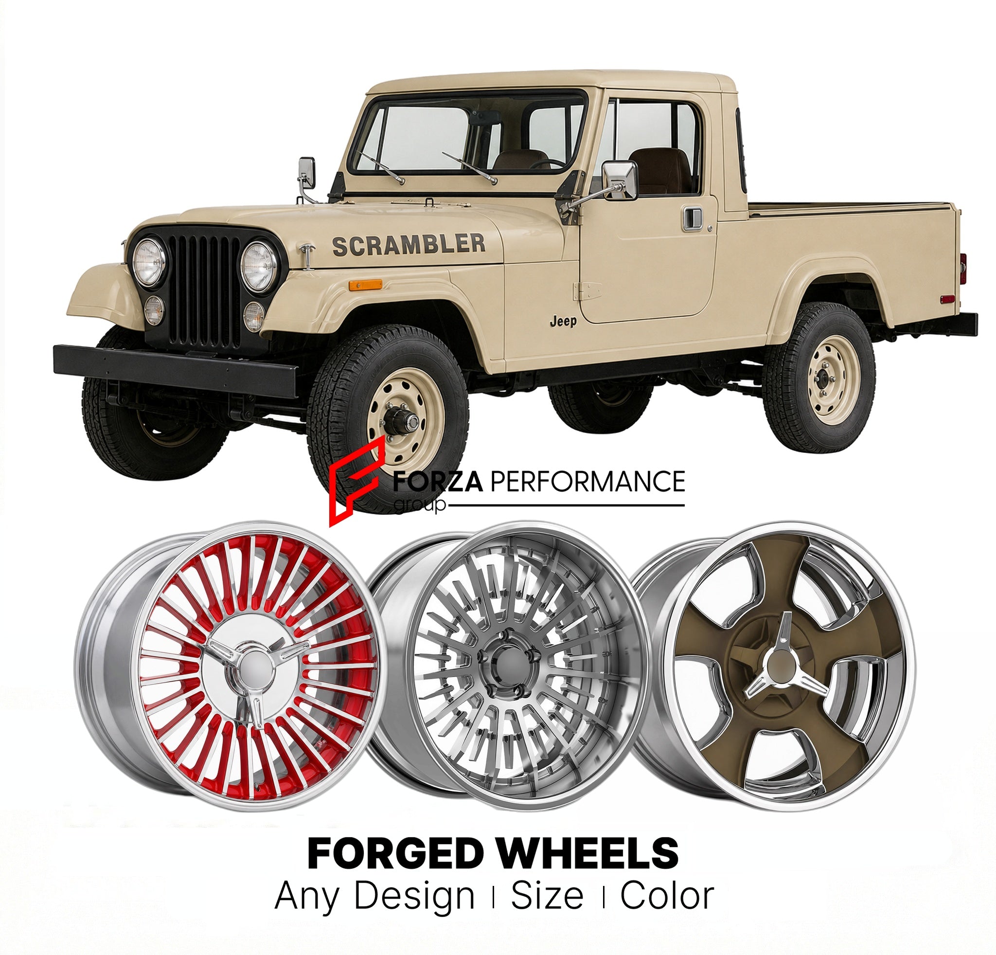 CUSTOM CLASSIC VINTAGE RESTOMOD RETRO OLD SCHOOL FORGED WHEELS RIMS for JEEP SCRAMBLER (CJ-8) 1981 - 1986