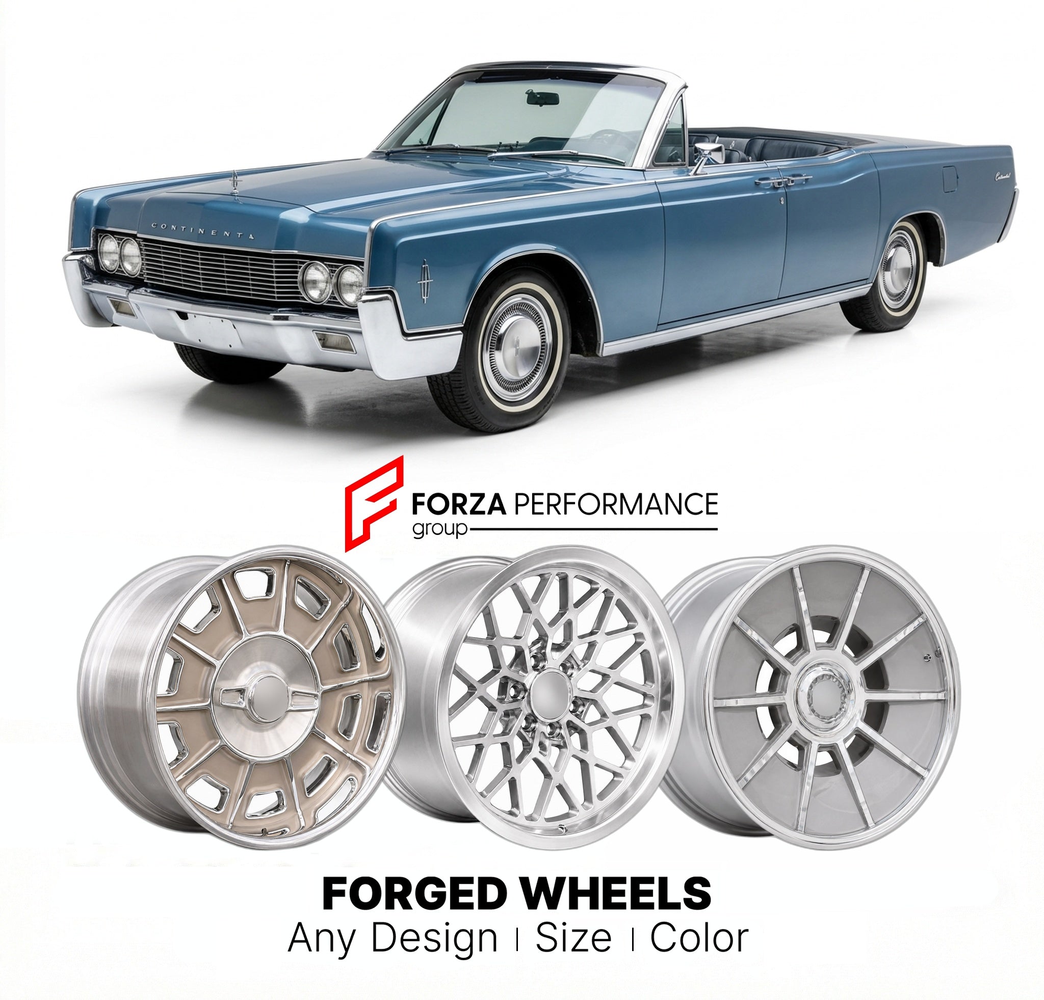 CUSTOM CLASSIC VINTAGE RESTOMOD RETRO OLD SCHOOL FORGED WHEELS RIMS for LINCOLN CONTINENTAL 1961 - 1969