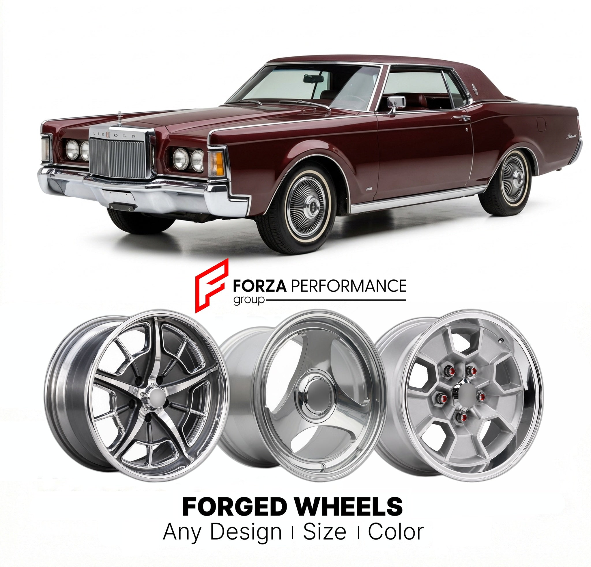 CUSTOM CLASSIC VINTAGE RESTOMOD RETRO OLD SCHOOL FORGED WHEELS RIMS for LINCOLN CONTINENTAL MARK III 1969 - 1971