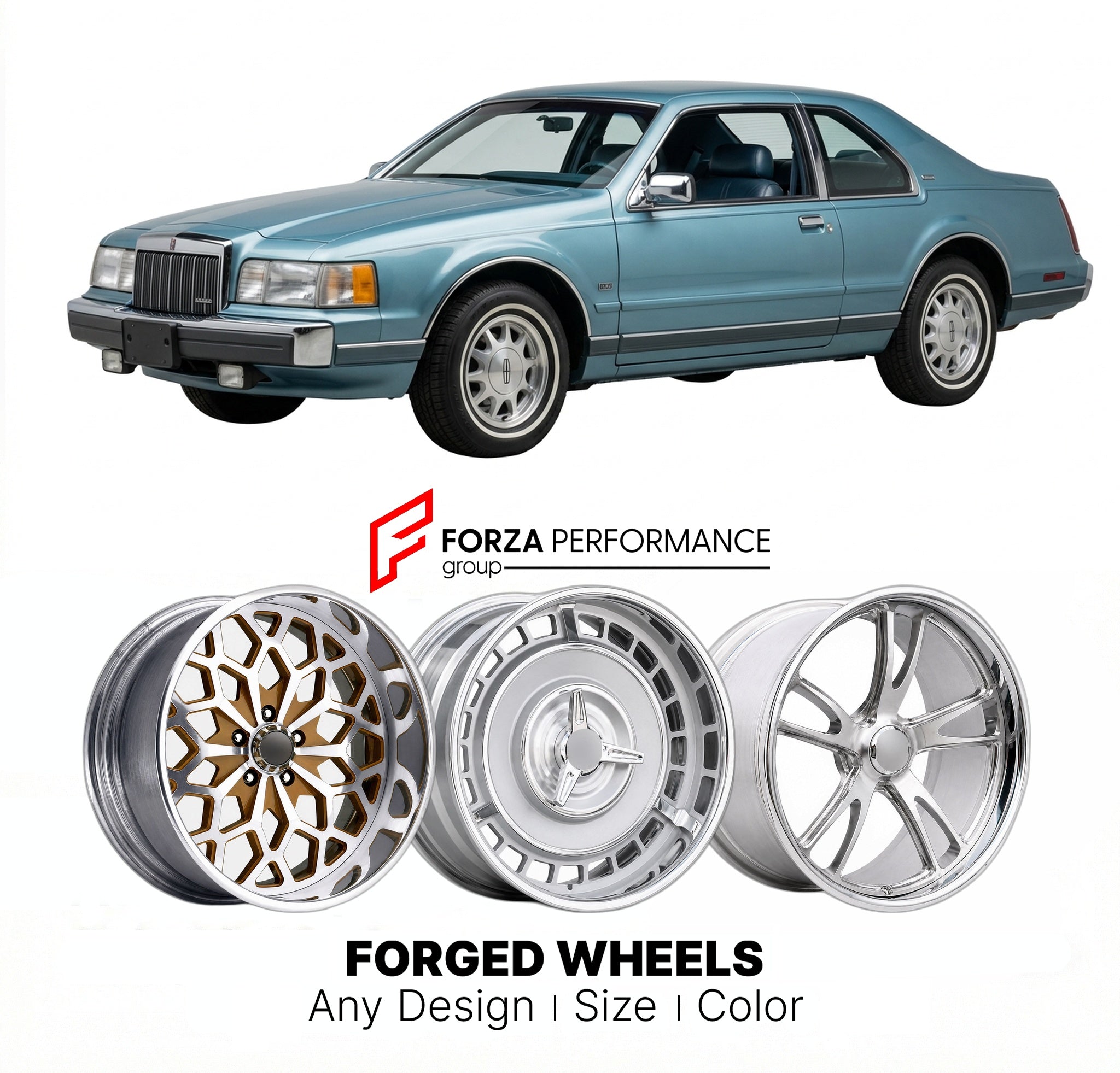 CUSTOM CLASSIC VINTAGE RESTOMOD RETRO OLD SCHOOL FORGED WHEELS RIMS for LINCOLN CONTINENTAL MARK VII 1984 - 1990