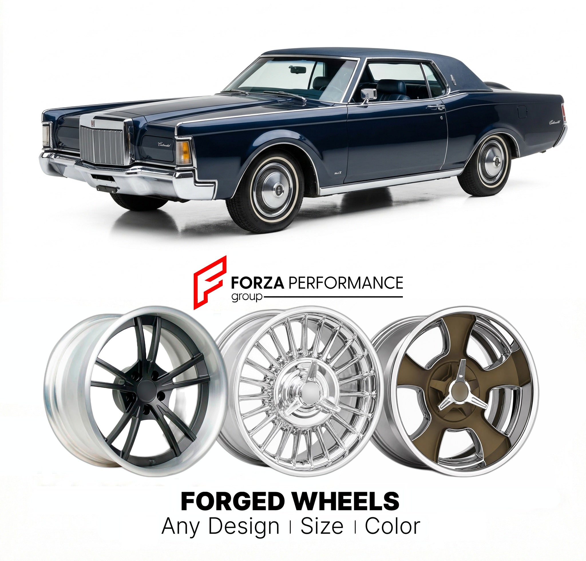 CUSTOM CLASSIC VINTAGE RESTOMOD RETRO OLD SCHOOL FORGED WHEELS RIMS for LINCOLN MARK III 1969 - 1971