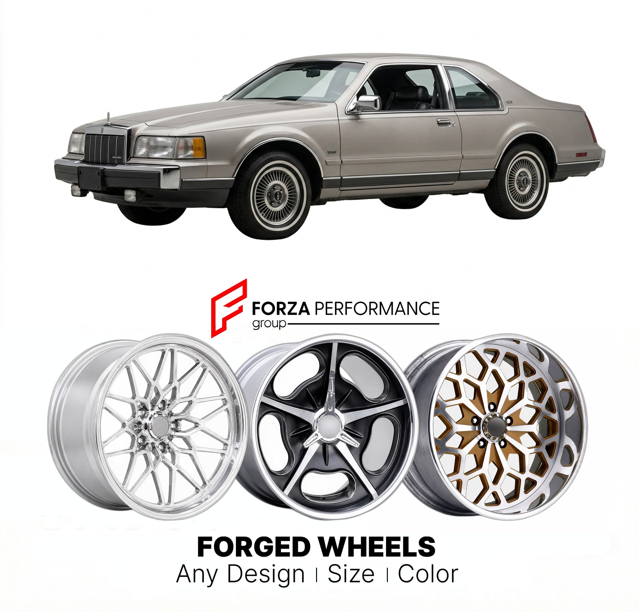 CUSTOM CLASSIC VINTAGE RESTOMOD RETRO OLD SCHOOL FORGED WHEELS RIMS for LINCOLN MARK VII 1984 - 1990