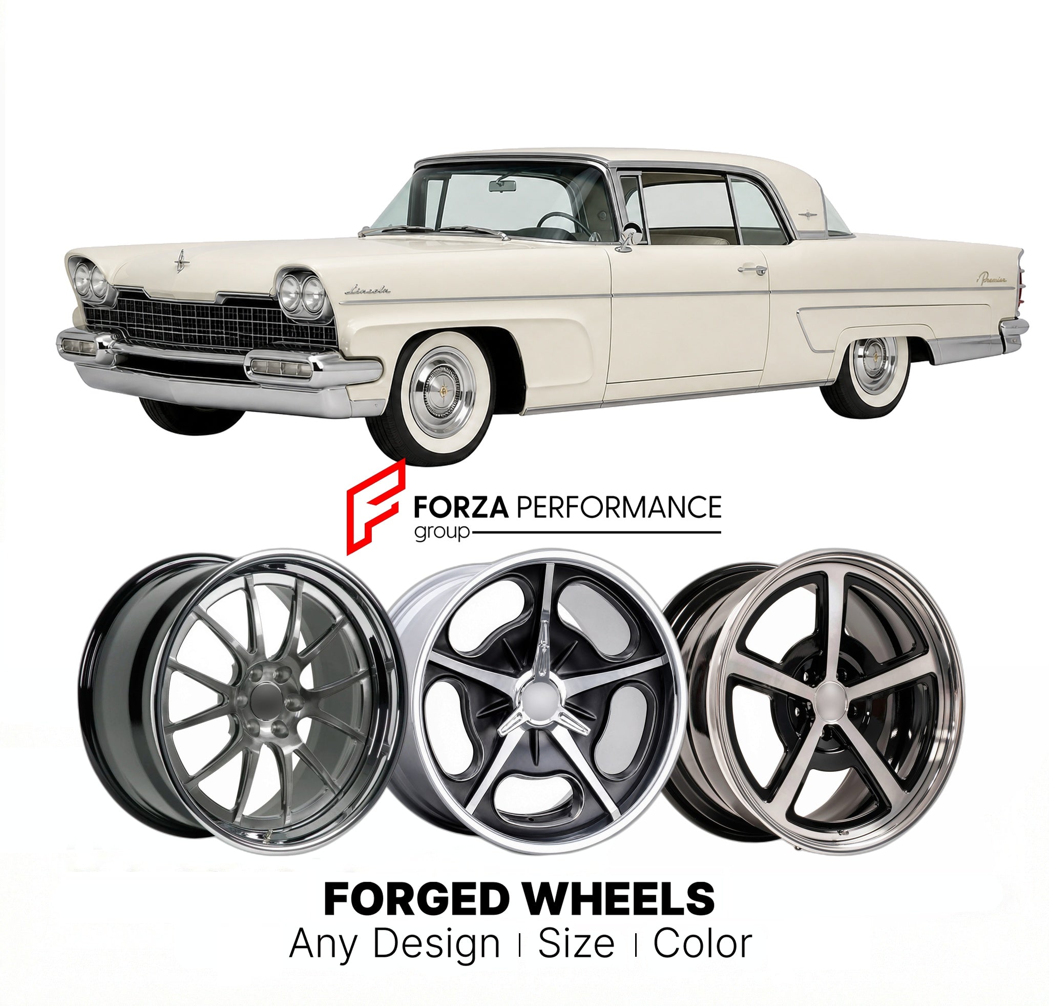 CUSTOM CLASSIC VINTAGE RESTOMOD RETRO OLD SCHOOL FORGED WHEELS RIMS for LINCOLN PREMIER 1958 - 1960