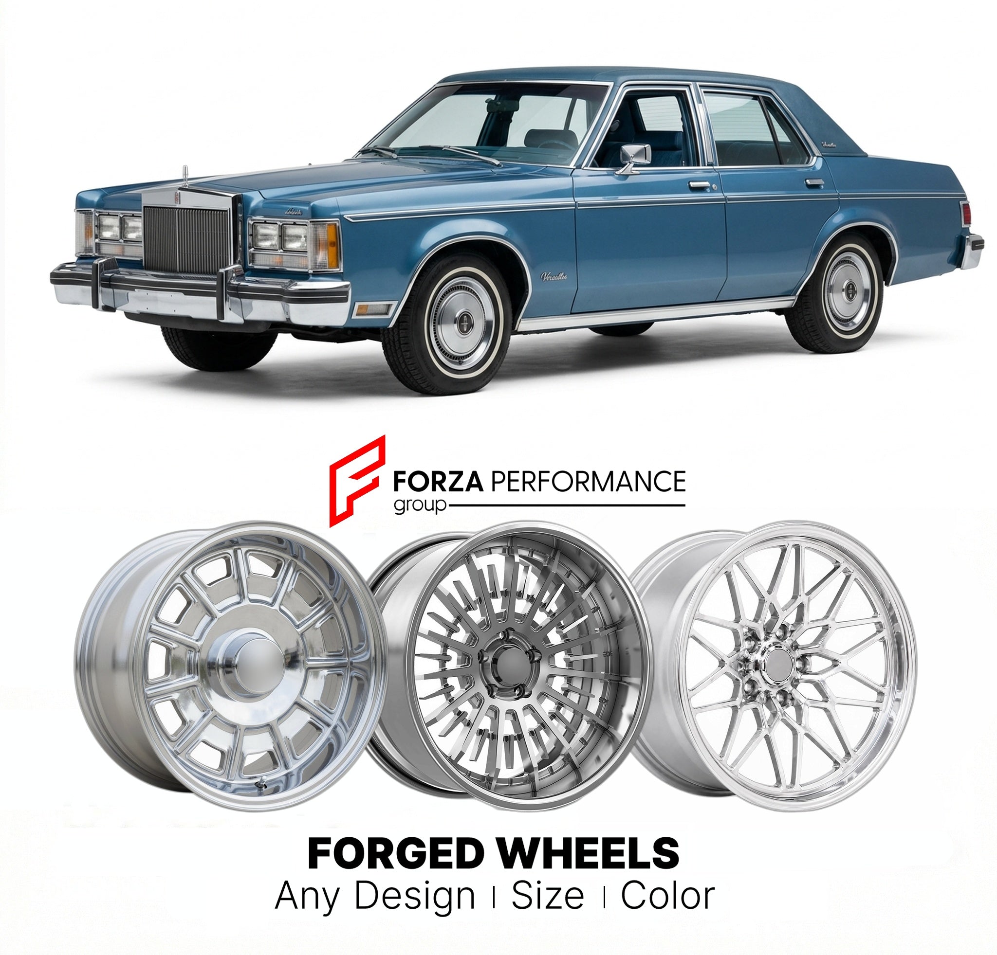 CUSTOM CLASSIC VINTAGE RESTOMOD RETRO OLD SCHOOL FORGED WHEELS RIMS for LINCOLN VERSAILLES 1977 - 1980