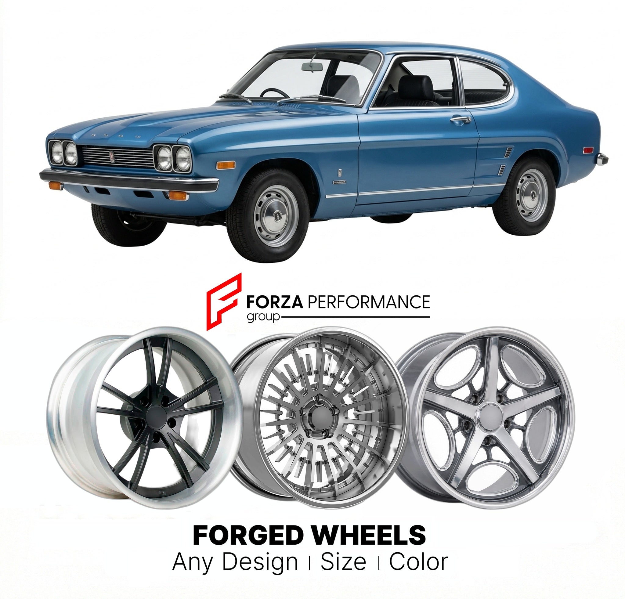CUSTOM CLASSIC VINTAGE RESTOMOD RETRO OLD SCHOOL FORGED WHEELS RIMS for MERCURY CAPRI 1970 - 1978