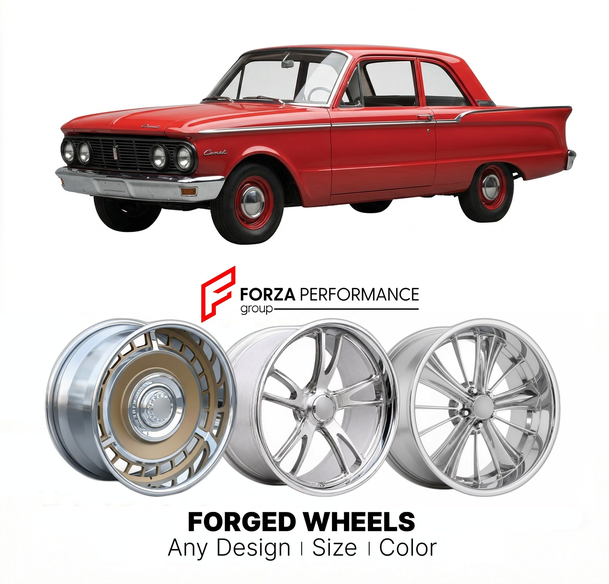 CUSTOM CLASSIC VINTAGE RESTOMOD RETRO OLD SCHOOL FORGED WHEELS RIMS for MERCURY COMET 1960 - 1963