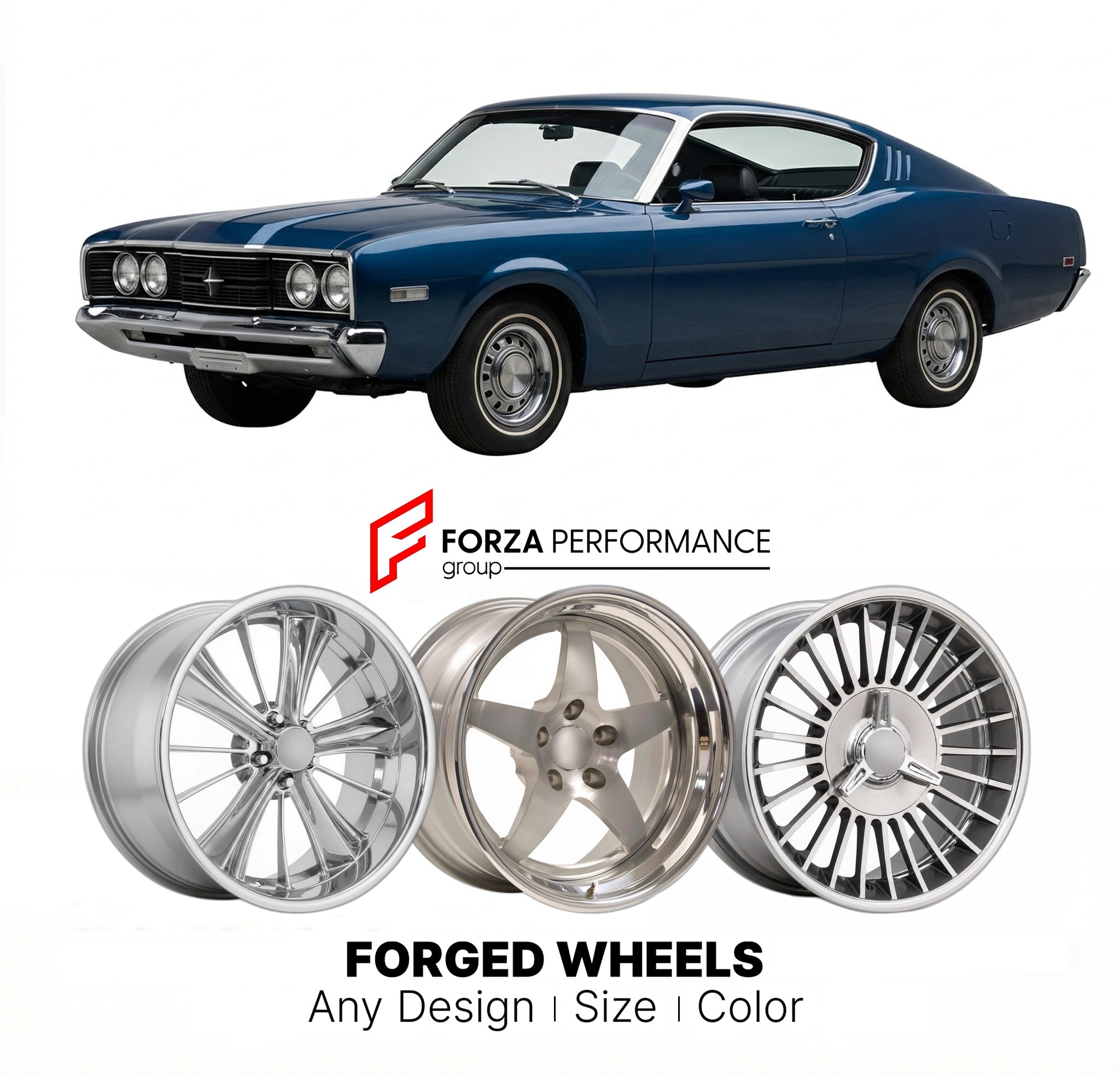 CUSTOM CLASSIC VINTAGE RESTOMOD RETRO OLD SCHOOL FORGED WHEELS RIMS for MERCURY COMET CYCLONE SPOILER 1968 - 1969