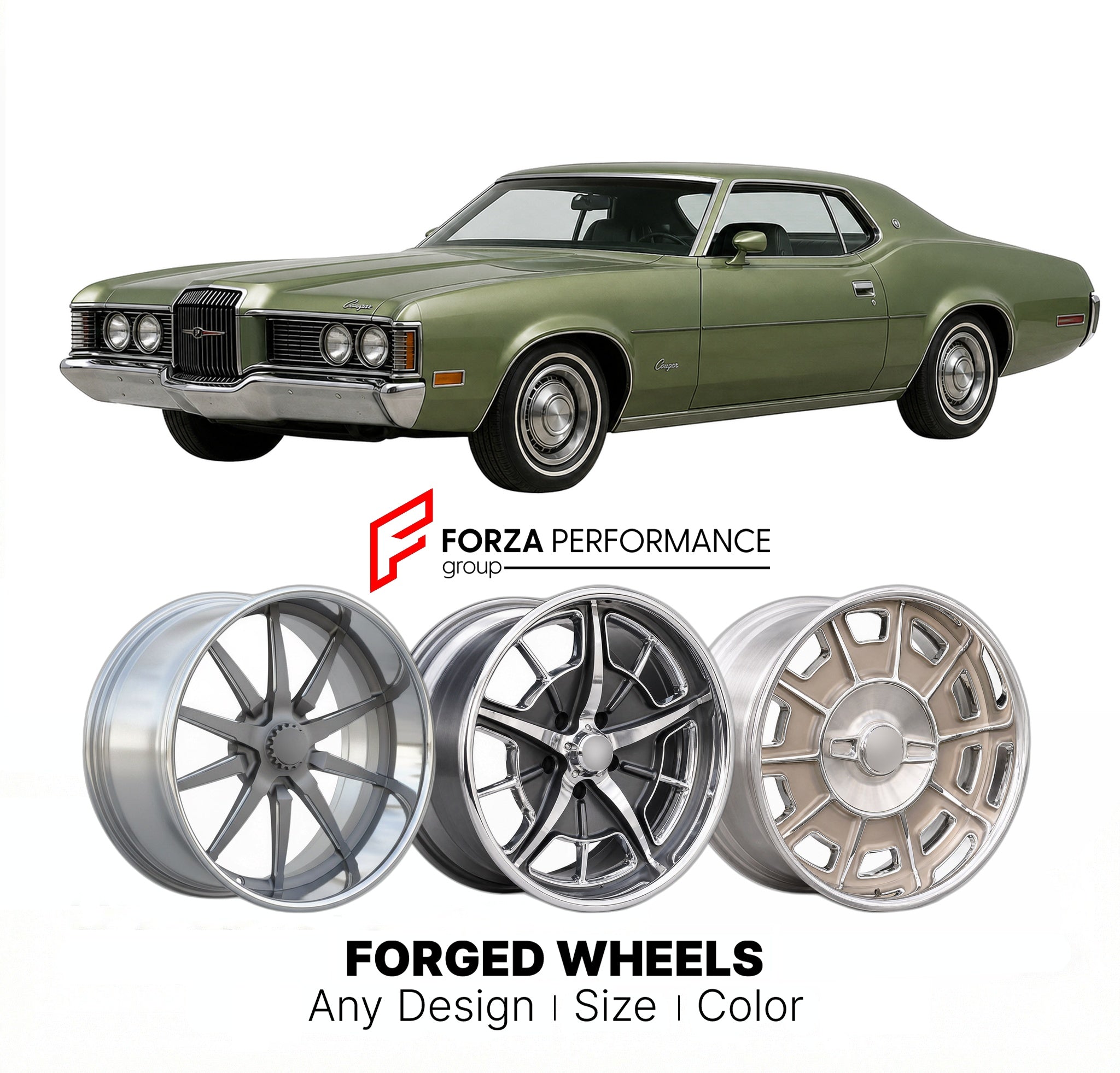 CUSTOM CLASSIC VINTAGE RESTOMOD RETRO OLD SCHOOL FORGED WHEELS RIMS for MERCURY COUGAR 1971 - 1973