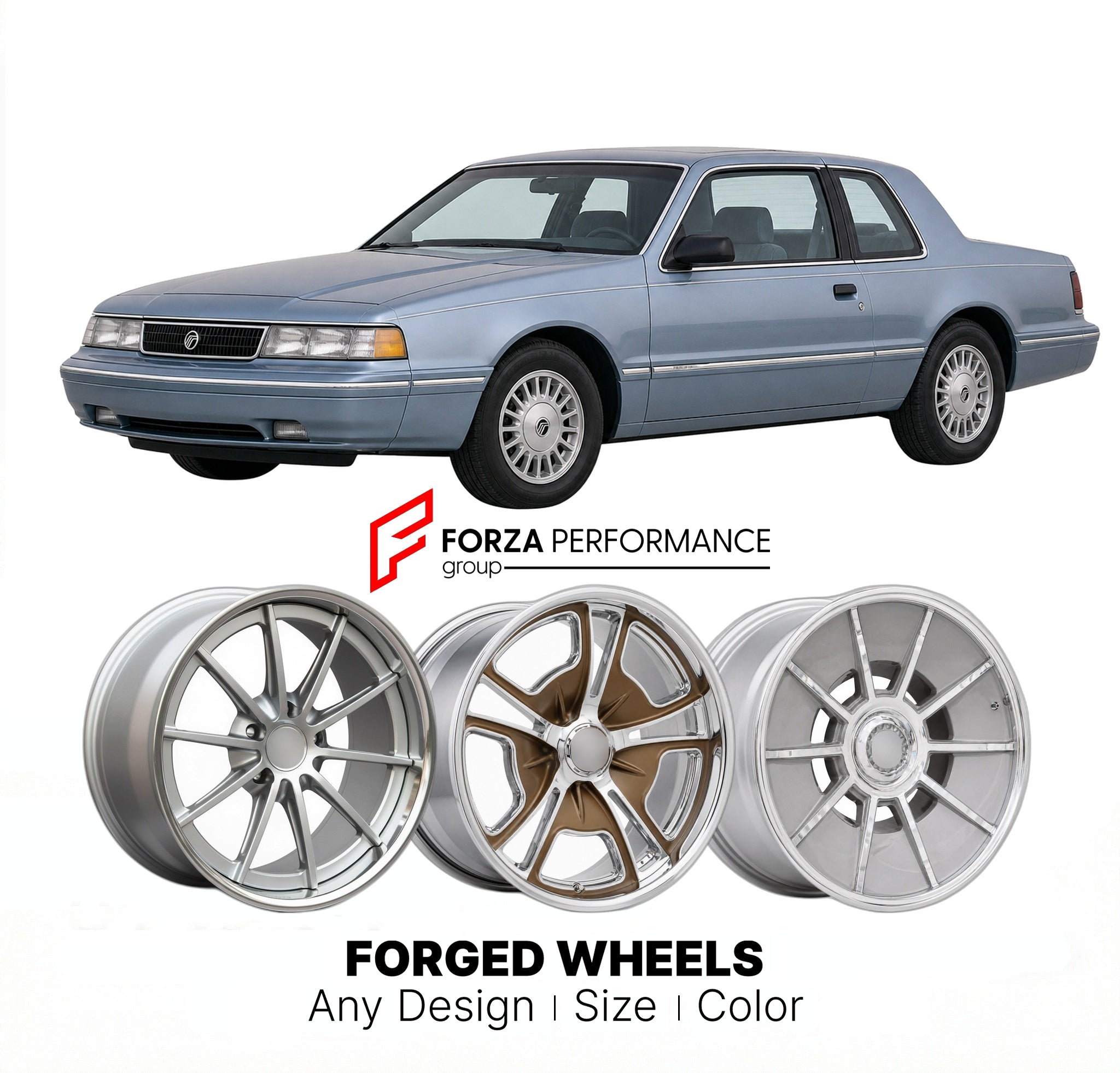 CUSTOM CLASSIC VINTAGE RESTOMOD RETRO OLD SCHOOL FORGED WHEELS RIMS for MERCURY COUGAR 1989 - 1990