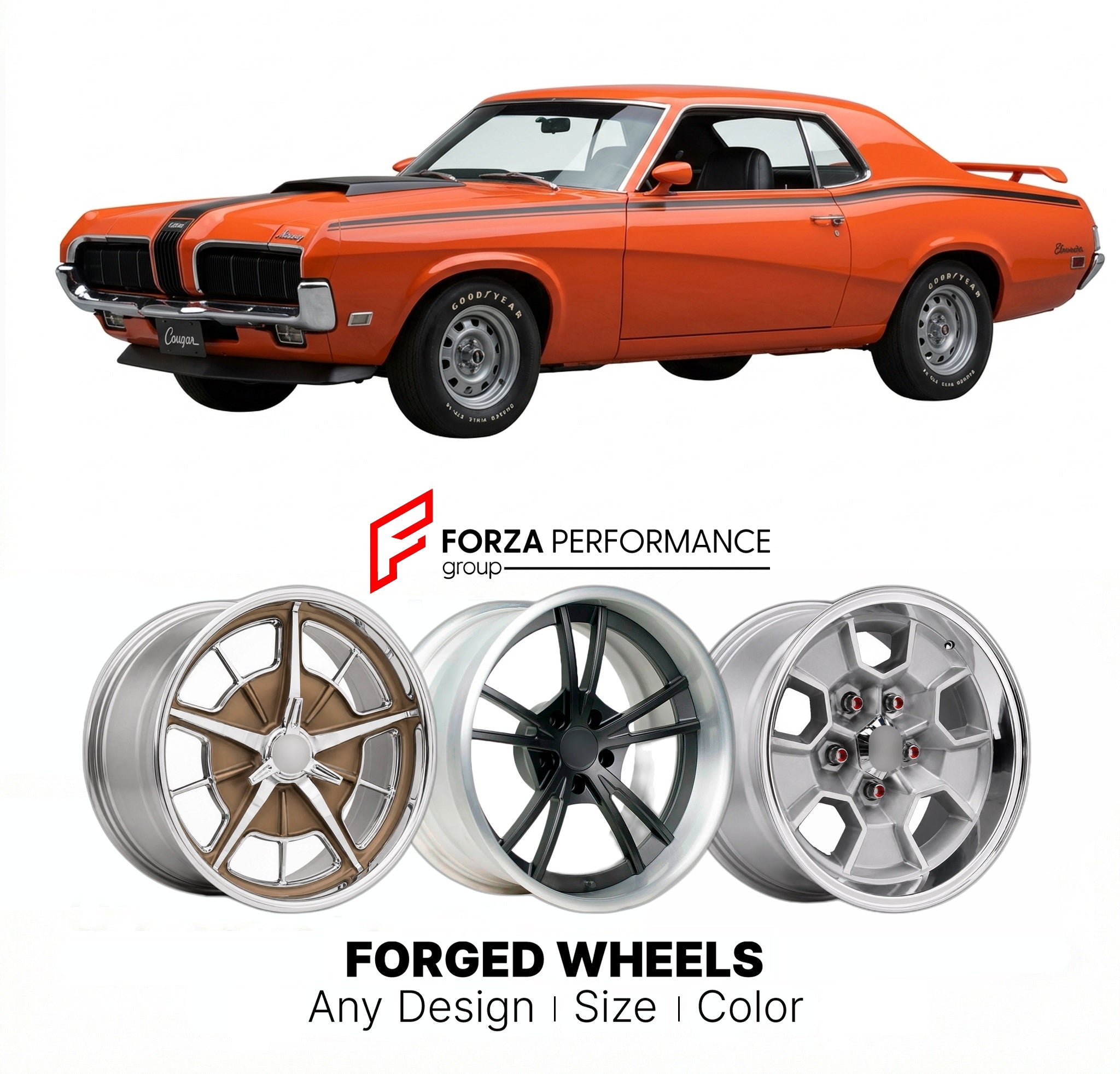 CUSTOM CLASSIC VINTAGE RESTOMOD RETRO OLD SCHOOL FORGED WHEELS RIMS for MERCURY COUGAR ELIMINATOR 351 1969 - 1970