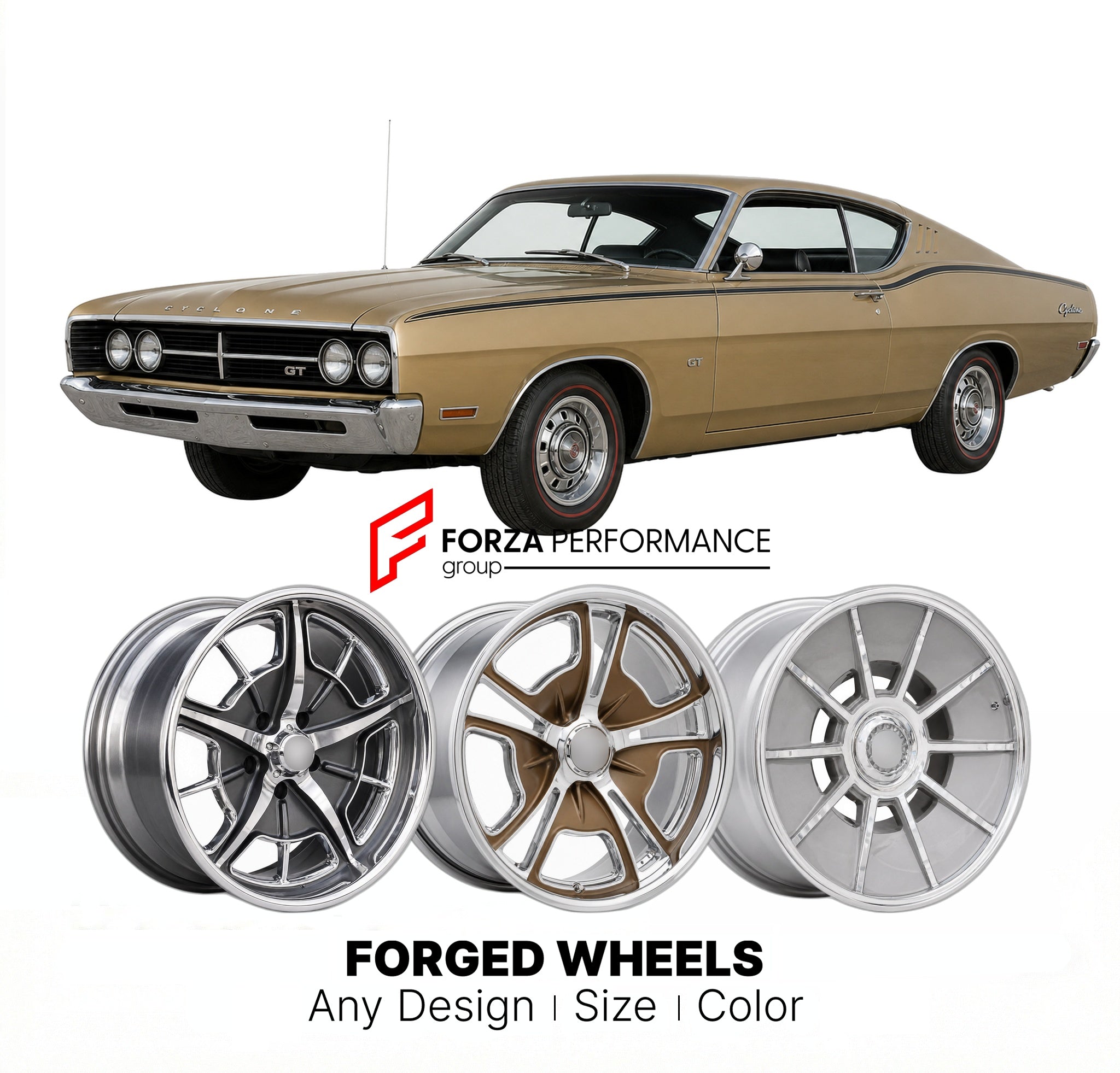 CUSTOM CLASSIC VINTAGE RESTOMOD RETRO OLD SCHOOL FORGED WHEELS RIMS for MERCURY CYCLONE GT 1969 - 1969