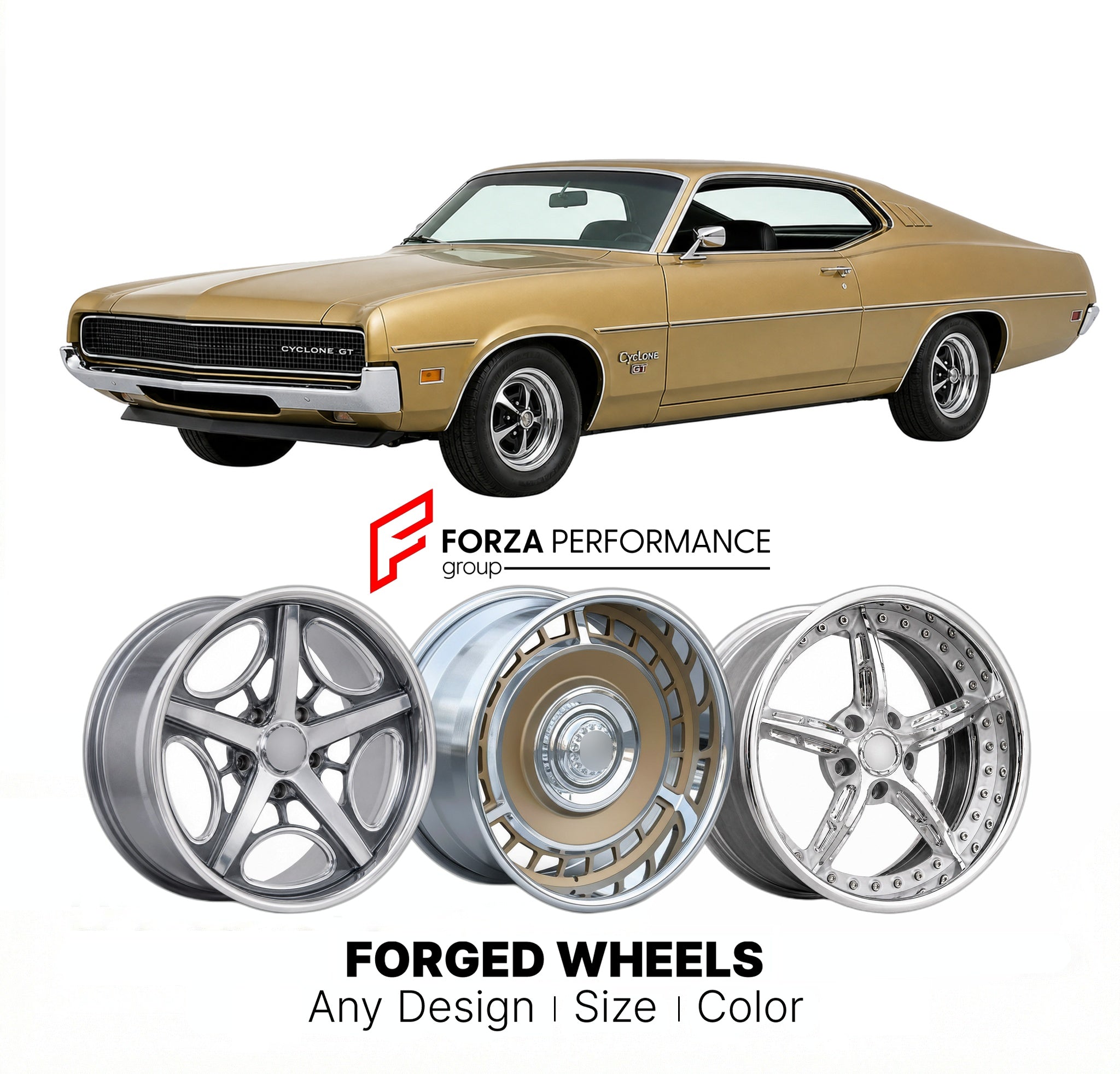 CUSTOM CLASSIC VINTAGE RESTOMOD RETRO OLD SCHOOL FORGED WHEELS RIMS for MERCURY CYCLONE GT 1970 - 1971