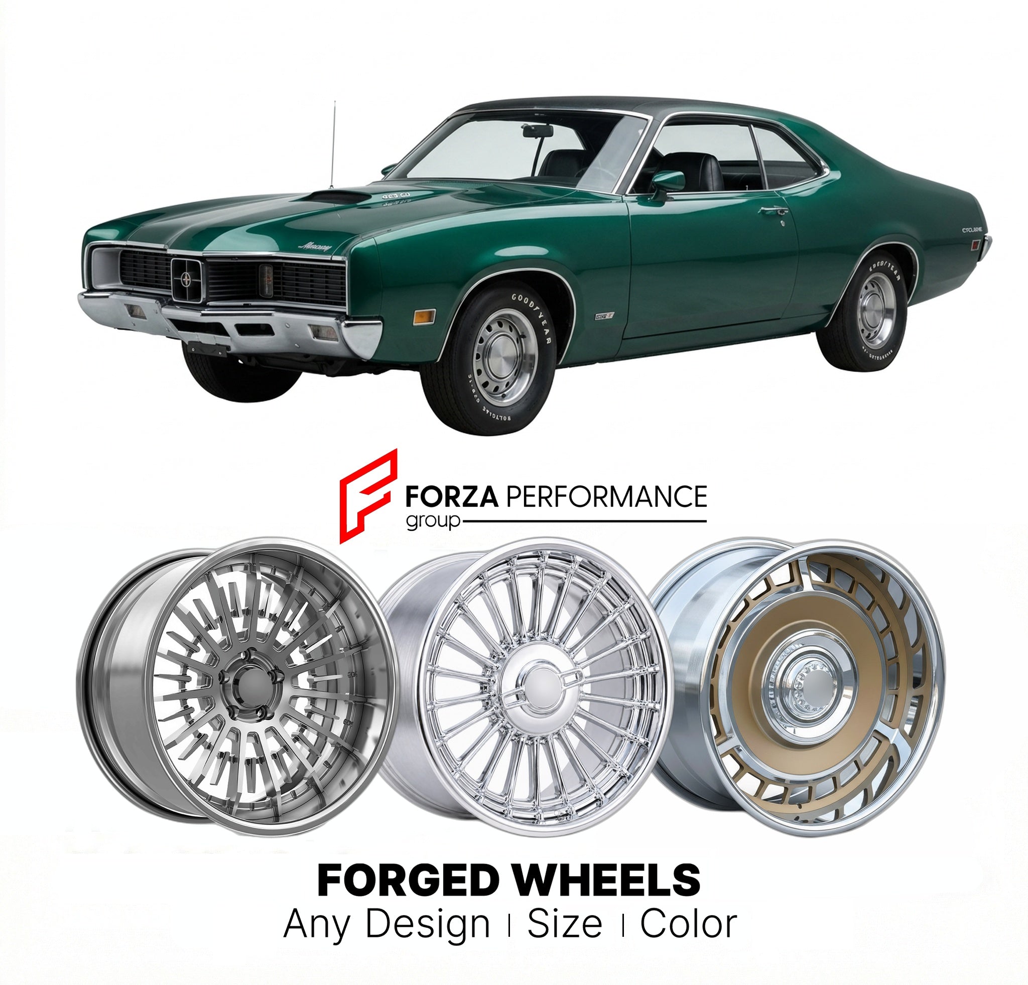 CUSTOM CLASSIC VINTAGE RESTOMOD RETRO OLD SCHOOL FORGED WHEELS RIMS for MERCURY CYCLONE GT 429 1970 - 1971