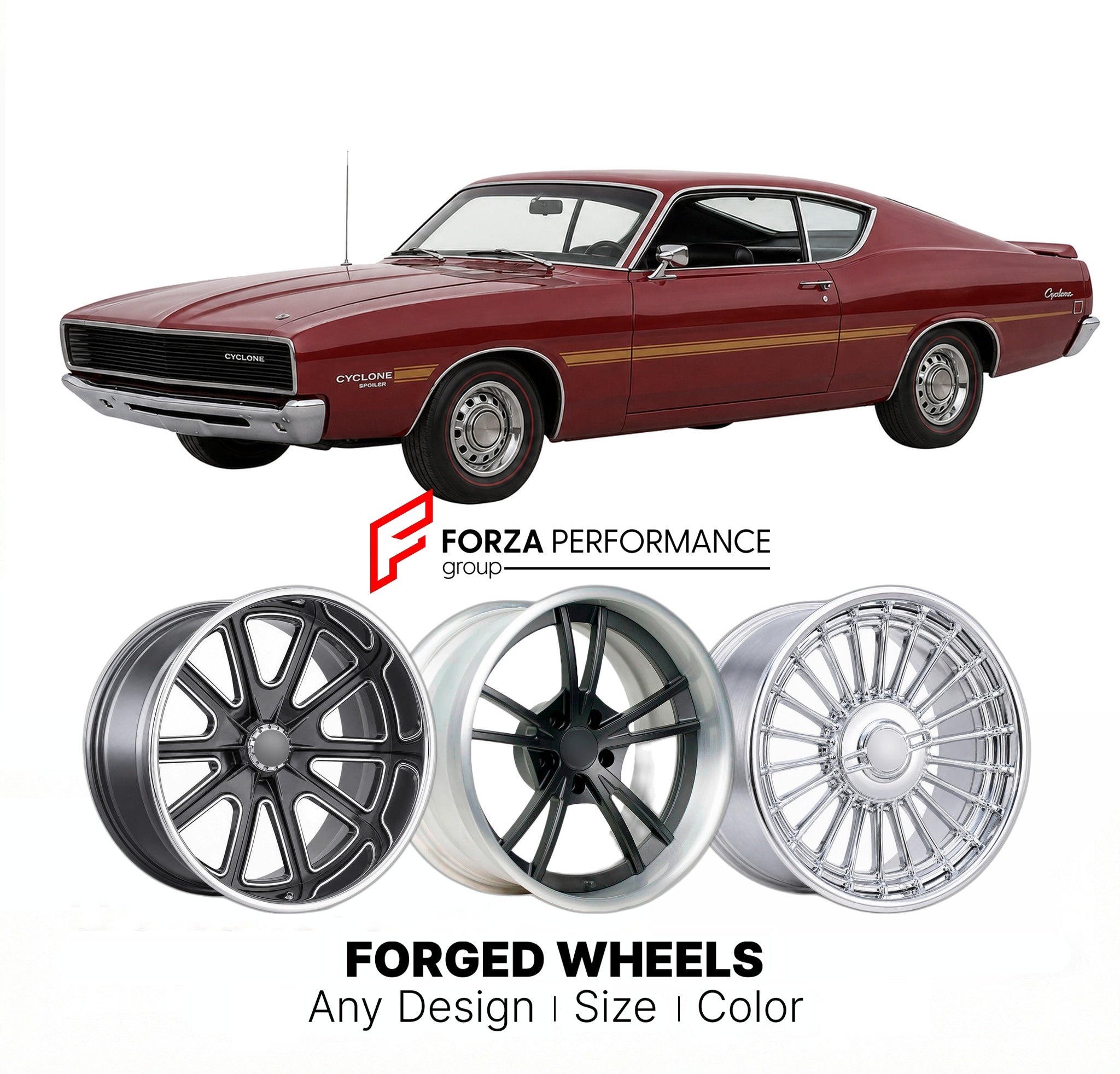 CUSTOM CLASSIC VINTAGE RESTOMOD RETRO OLD SCHOOL FORGED WHEELS RIMS for MERCURY CYCLONE SPOILER 1969 - 1969