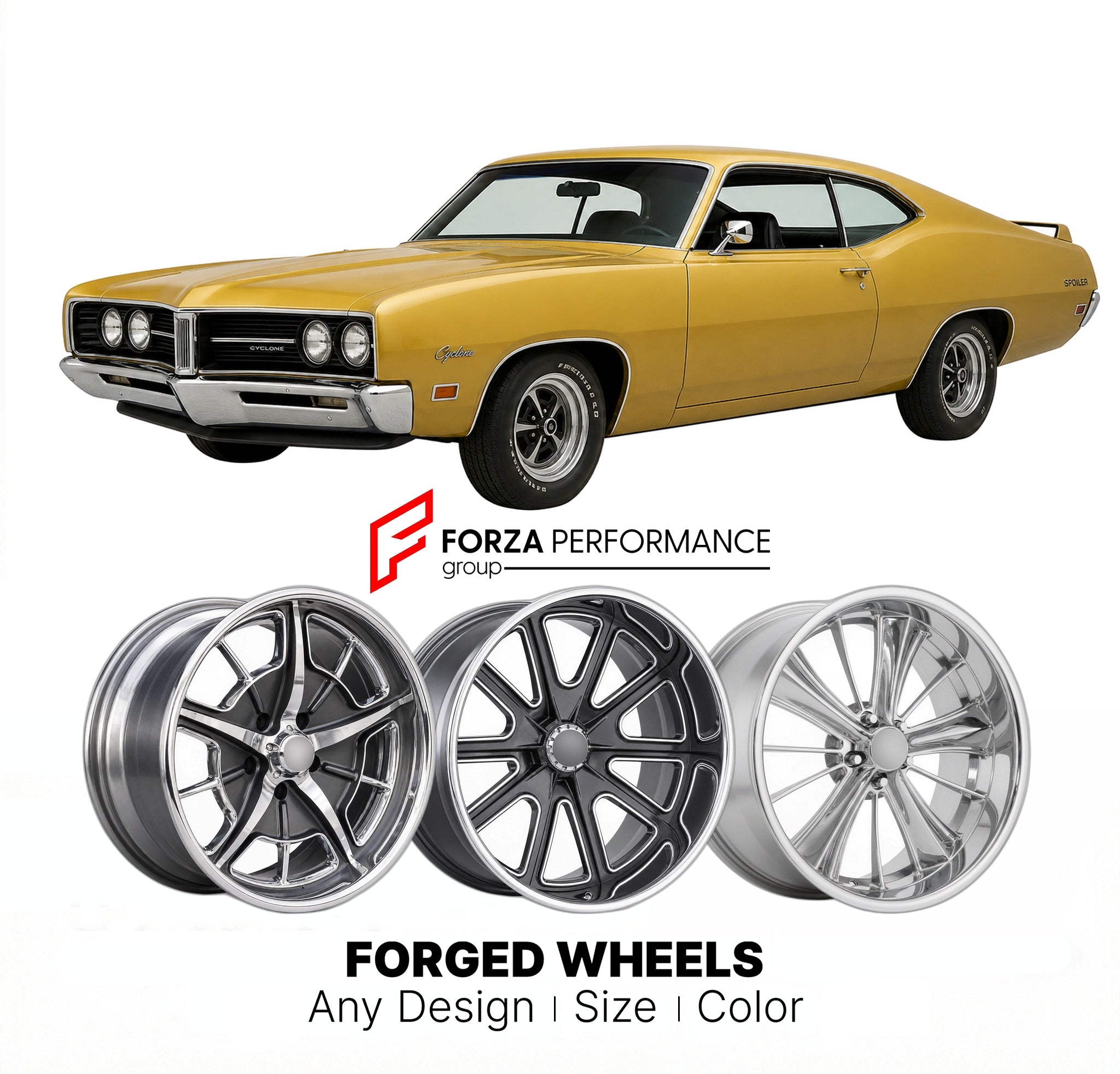 CUSTOM CLASSIC VINTAGE RESTOMOD RETRO OLD SCHOOL FORGED WHEELS RIMS for MERCURY CYCLONE SPOILER 1970 - 1971