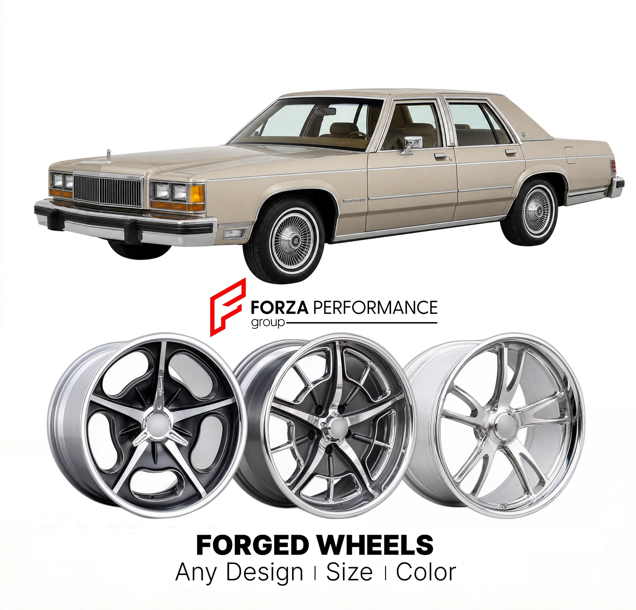 CUSTOM CLASSIC VINTAGE RESTOMOD RETRO OLD SCHOOL FORGED WHEELS RIMS for MERCURY GRAND MARQUIS 1983 - 1990