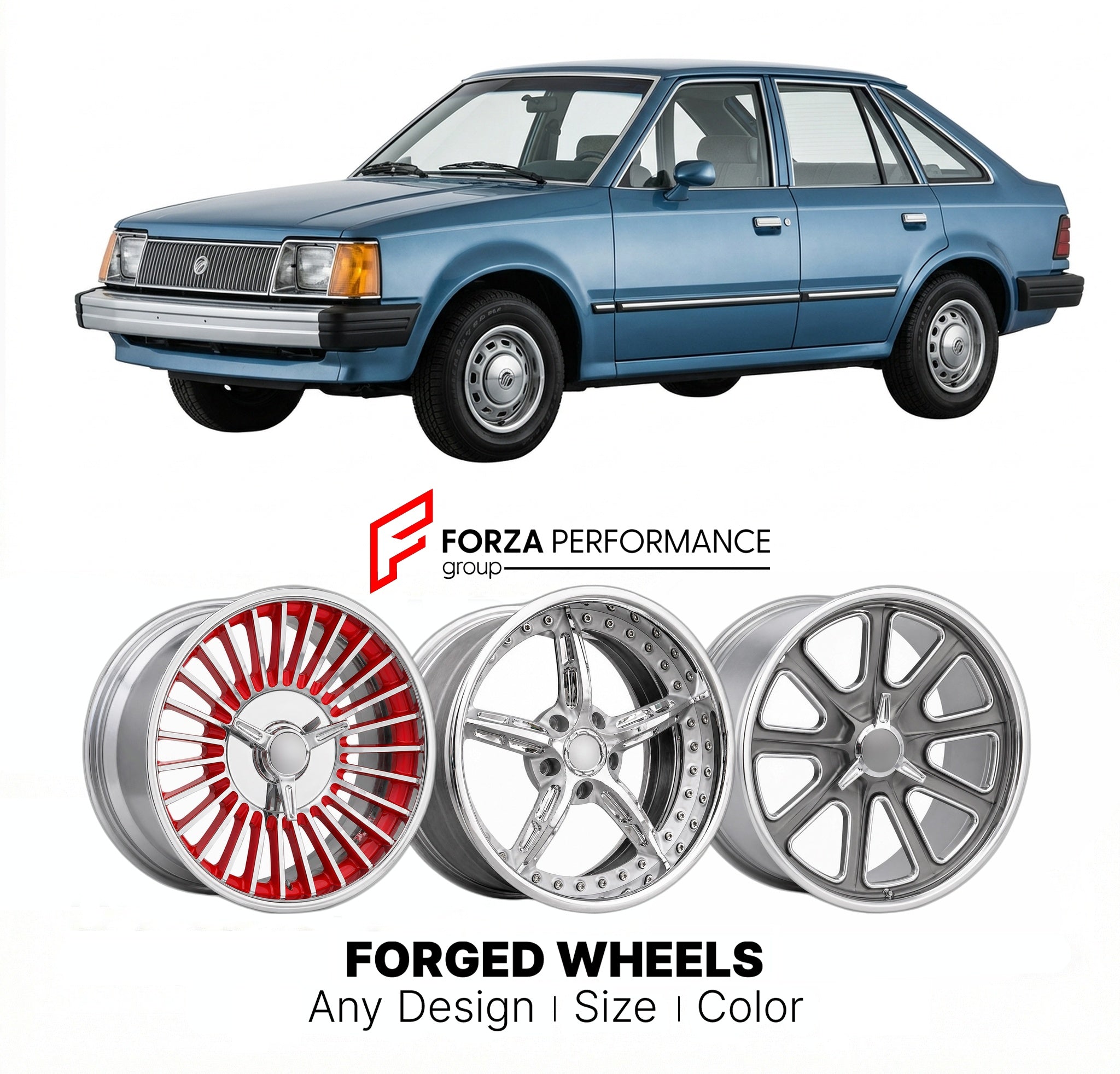 CUSTOM CLASSIC VINTAGE RESTOMOD RETRO OLD SCHOOL FORGED WHEELS RIMS for MERCURY LYNX 1981 - 1987