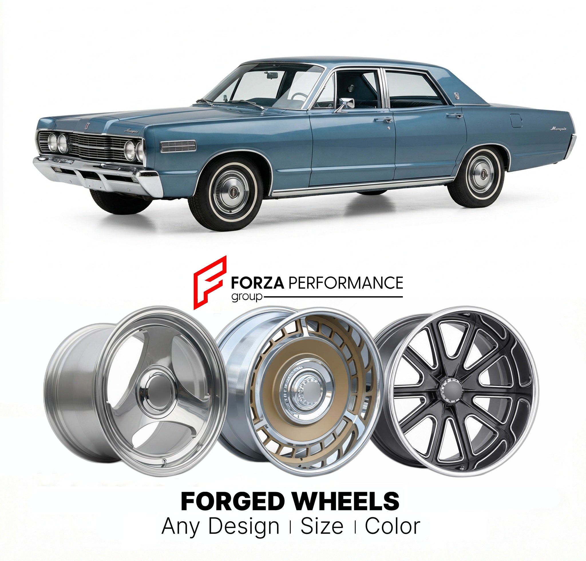 CUSTOM CLASSIC VINTAGE RESTOMOD RETRO OLD SCHOOL FORGED WHEELS RIMS for MERCURY MARQUIS 1967 - 1968