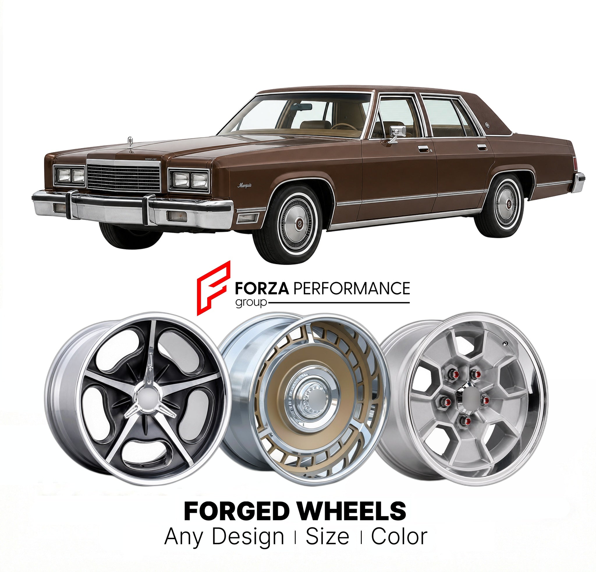 CUSTOM CLASSIC VINTAGE RESTOMOD RETRO OLD SCHOOL FORGED WHEELS RIMS for MERCURY MARQUIS 1979 - 1982