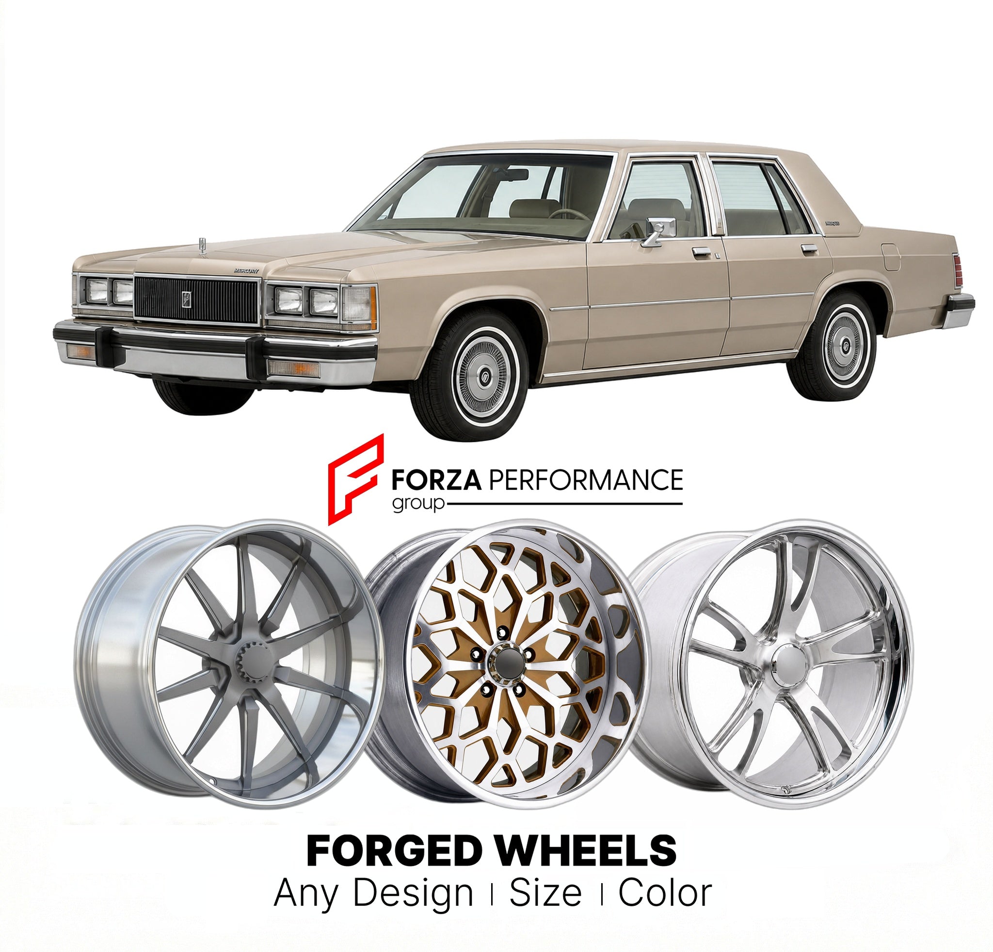 CUSTOM CLASSIC VINTAGE RESTOMOD RETRO OLD SCHOOL FORGED WHEELS RIMS for MERCURY MARQUIS 1983 - 1986