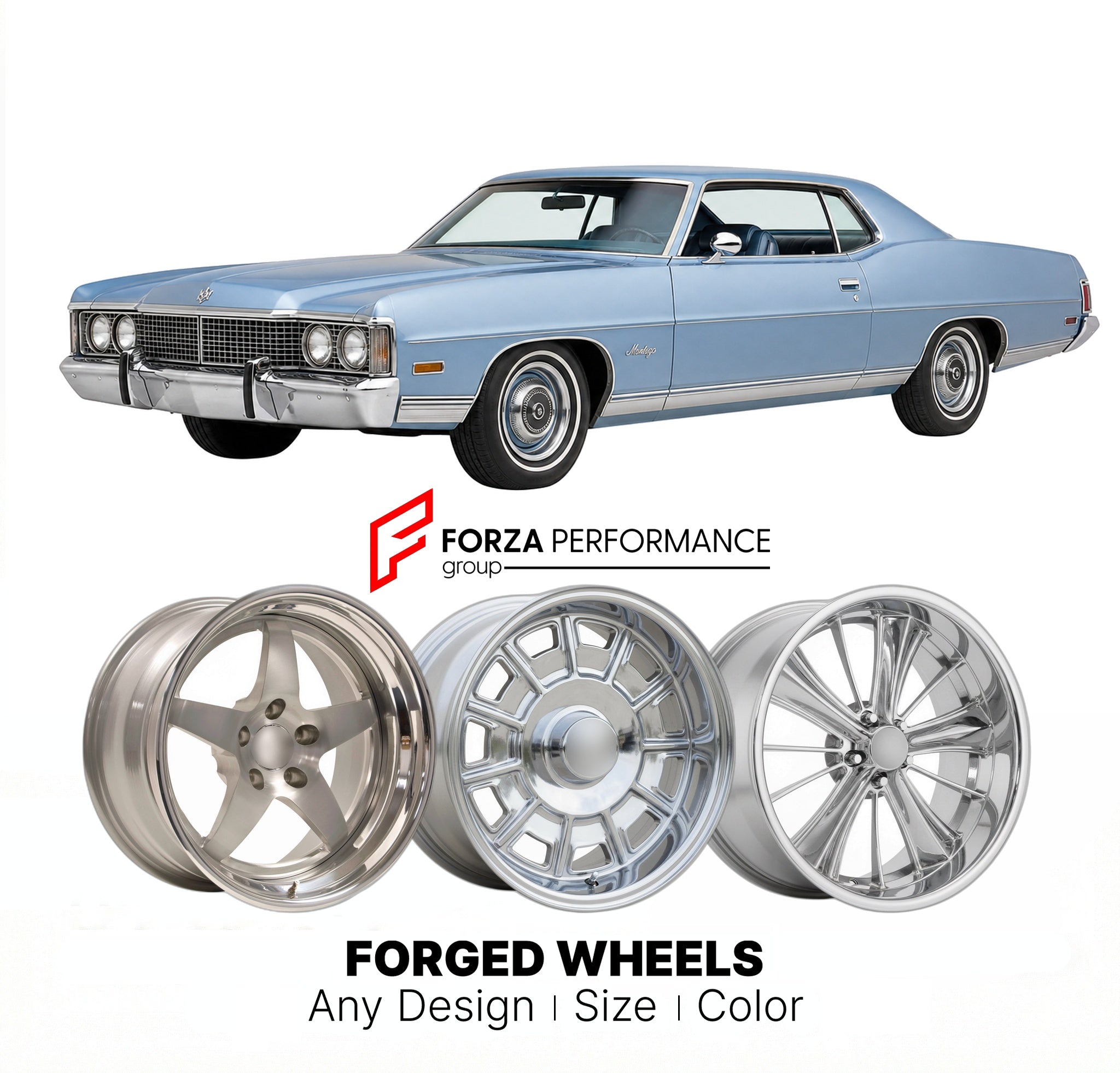 CUSTOM CLASSIC VINTAGE RESTOMOD RETRO OLD SCHOOL FORGED WHEELS RIMS for MERCURY MONTEGO 1972 - 1976