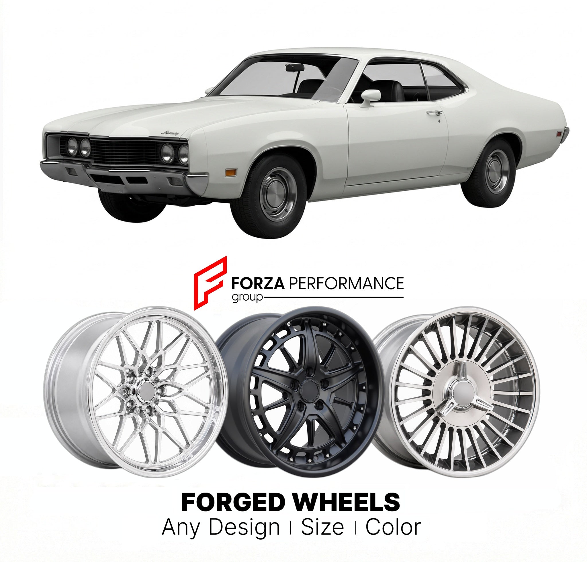 CUSTOM CLASSIC VINTAGE RESTOMOD RETRO OLD SCHOOL FORGED WHEELS RIMS for MERCURY MONTEGO GT 1970 - 1971