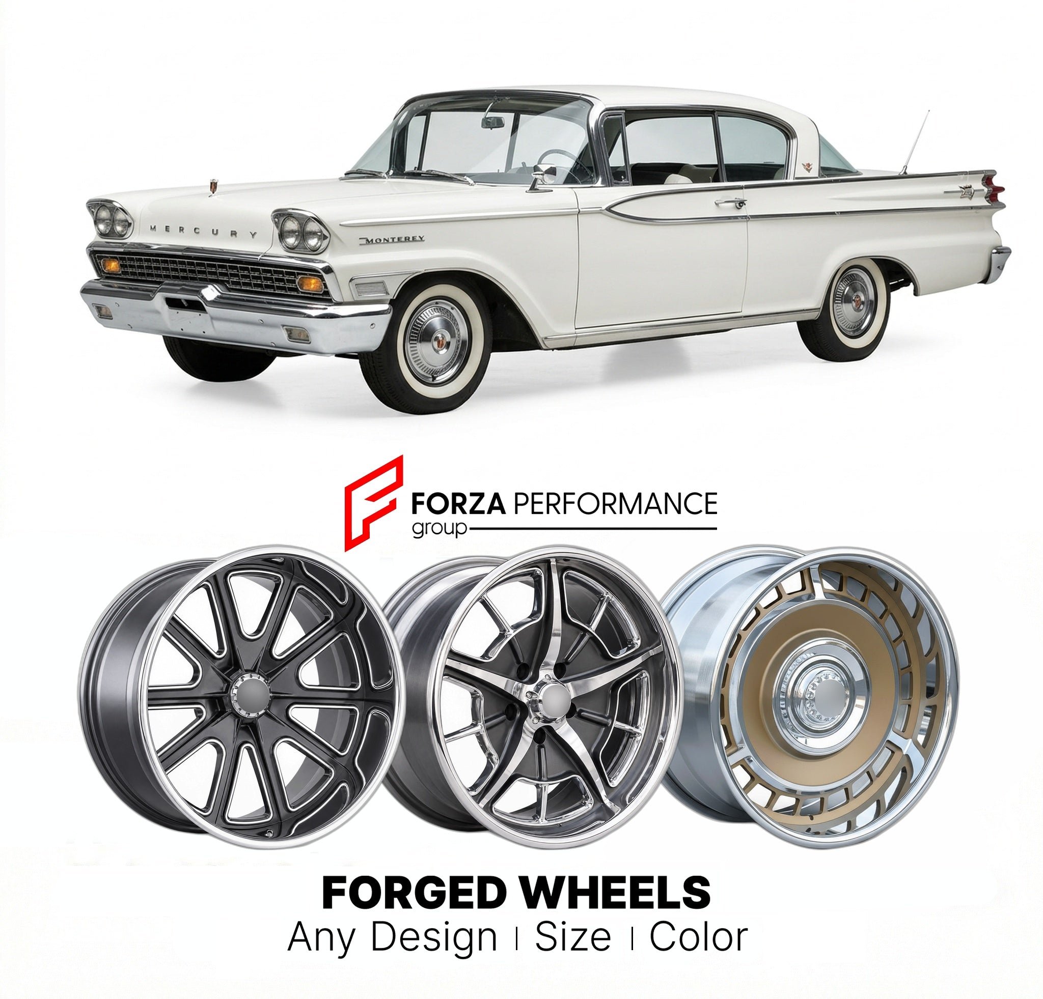 CUSTOM CLASSIC VINTAGE RESTOMOD RETRO OLD SCHOOL FORGED WHEELS RIMS for MERCURY MONTEREY 1958 - 1974