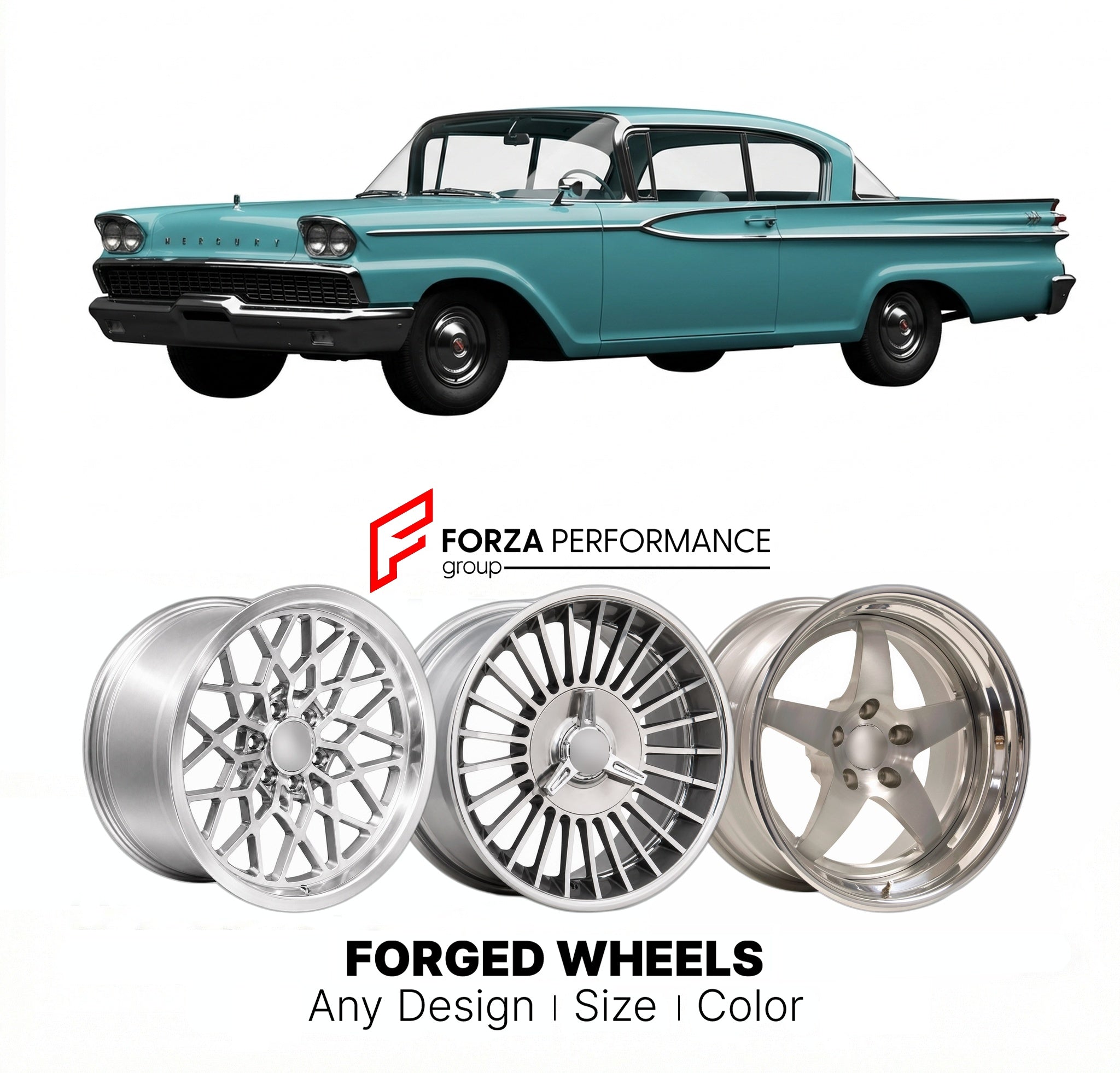 CUSTOM CLASSIC VINTAGE RESTOMOD RETRO OLD SCHOOL FORGED WHEELS RIMS for MERCURY MONTEREY CUSTOM 1959 - 1974