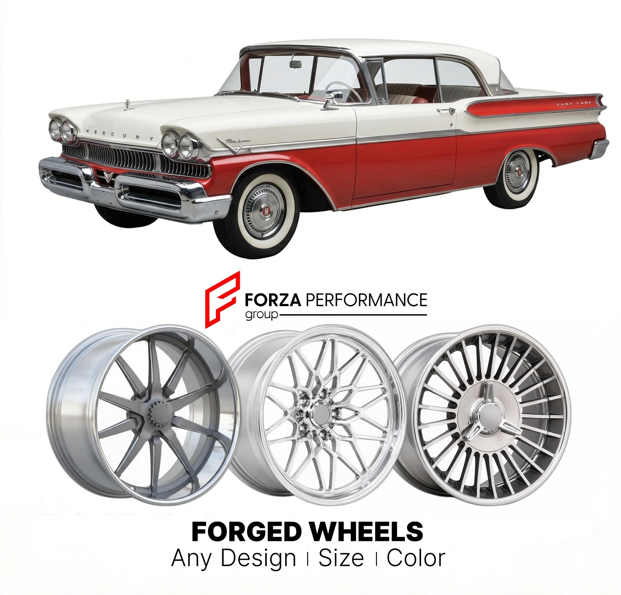 CUSTOM CLASSIC VINTAGE RESTOMOD RETRO OLD SCHOOL FORGED WHEELS RIMS for MERCURY PARK LANE 1958 - 1960