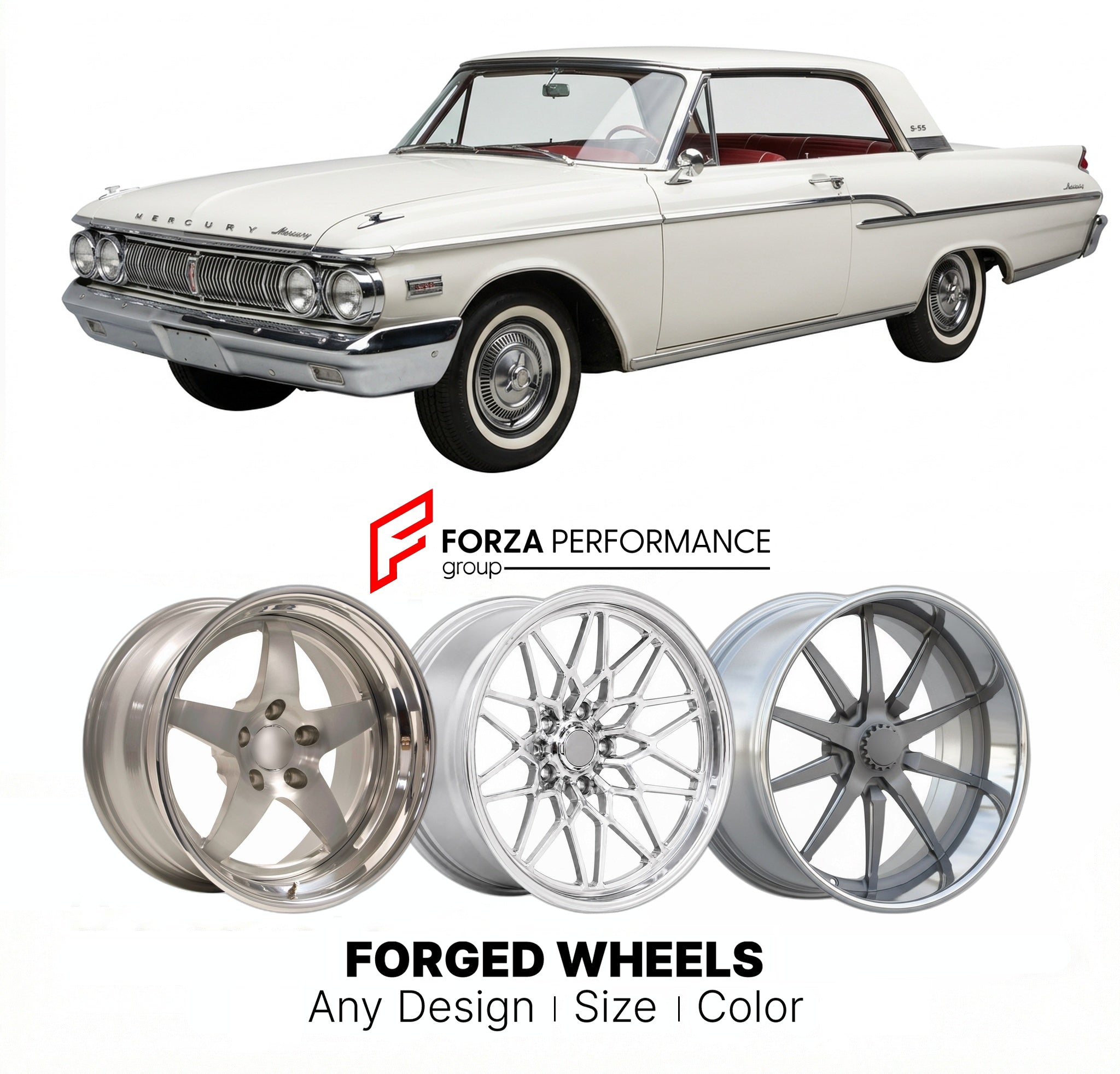 CUSTOM CLASSIC VINTAGE RESTOMOD RETRO OLD SCHOOL FORGED WHEELS RIMS for MERCURY S-55 1962 - 1967