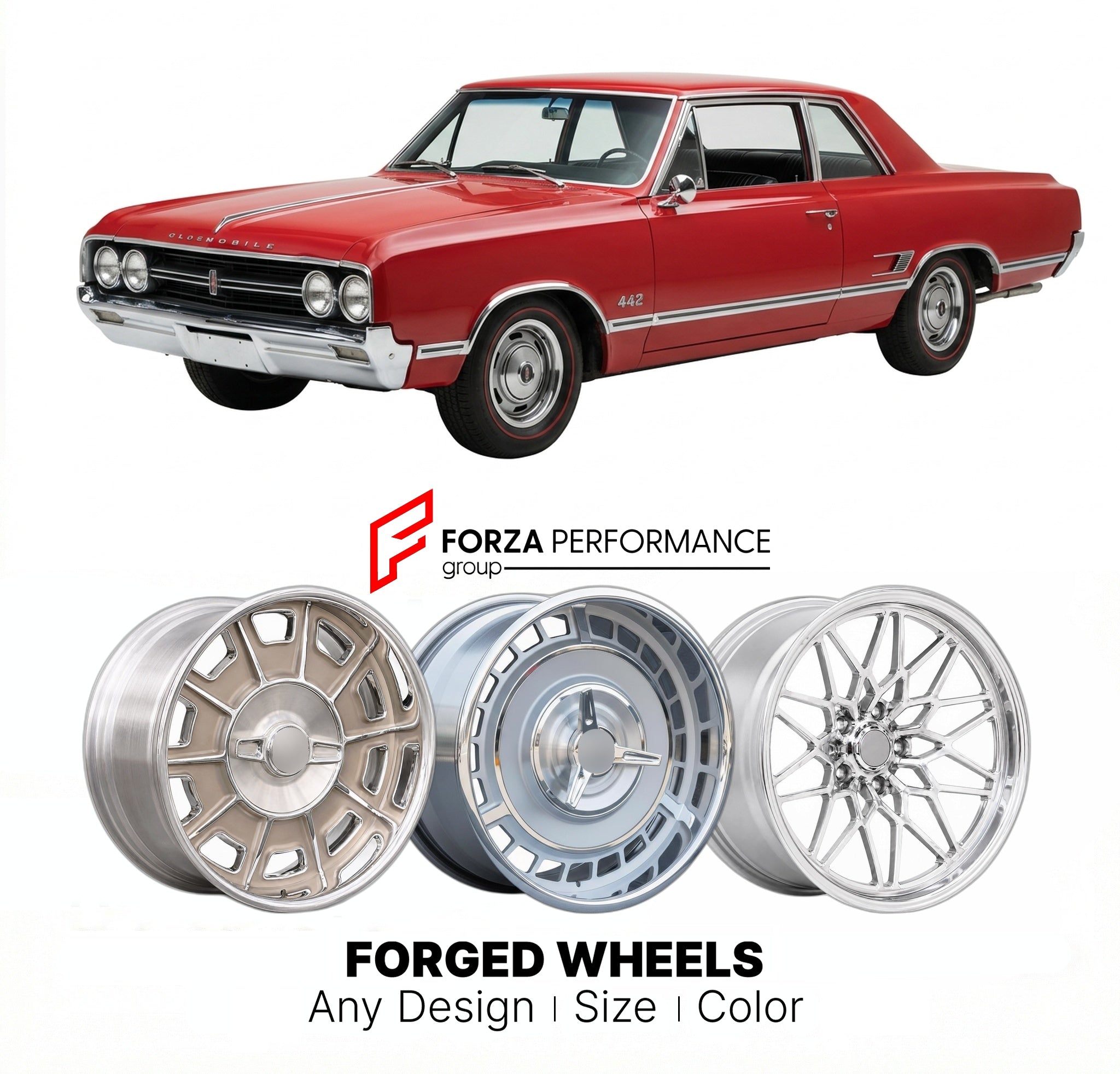 CUSTOM CLASSIC VINTAGE RESTOMOD RETRO OLD SCHOOL FORGED WHEELS RIMS for OLDSMOBILE 442 1964 - 1967