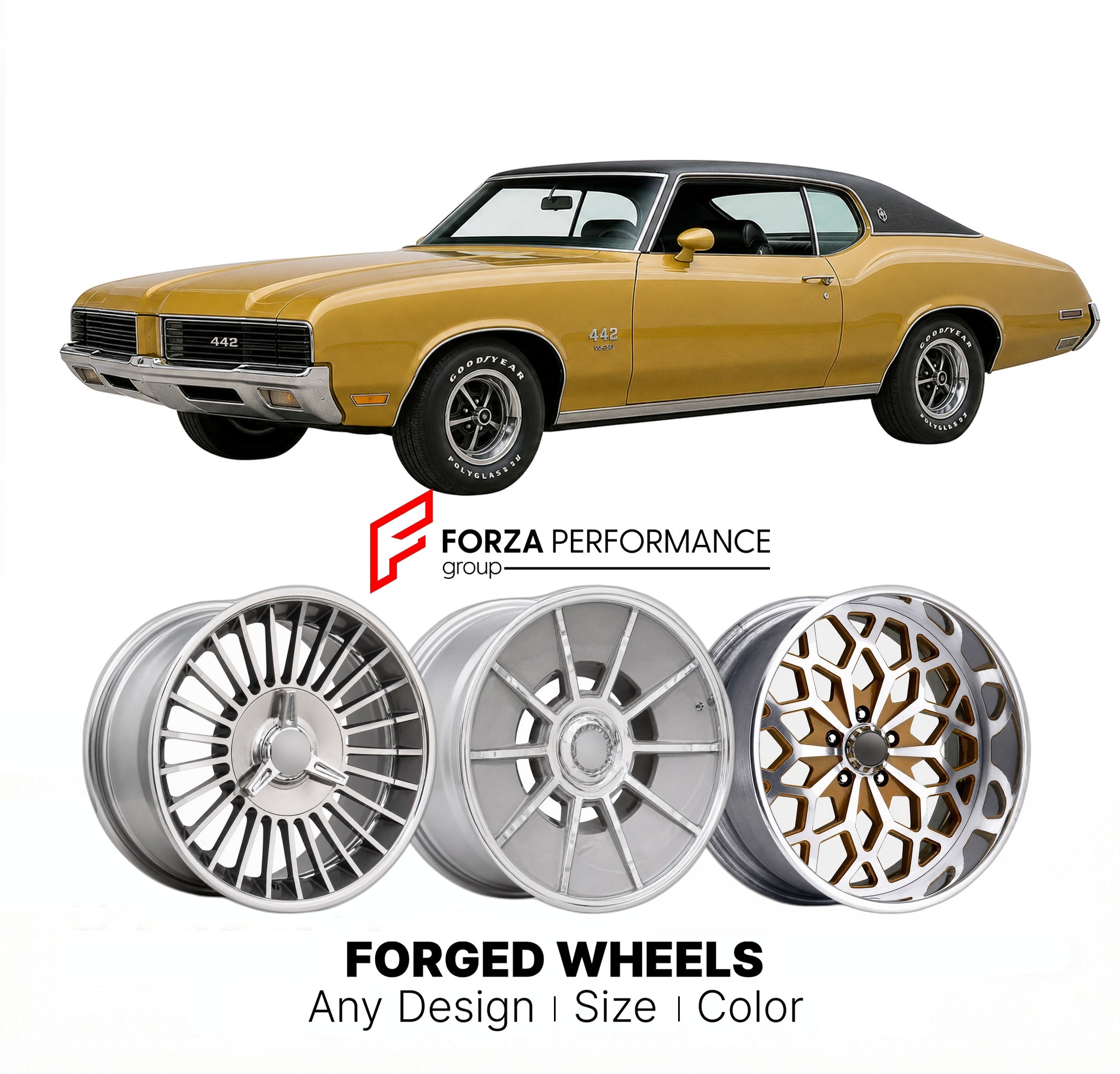 CUSTOM CLASSIC VINTAGE RESTOMOD RETRO OLD SCHOOL FORGED WHEELS RIMS for OLDSMOBILE 442 1973 - 1977