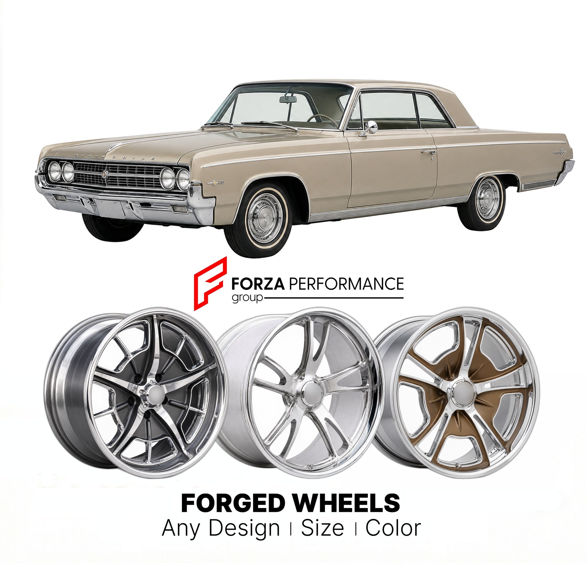 CUSTOM CLASSIC VINTAGE RESTOMOD RETRO OLD SCHOOL FORGED WHEELS RIMS for OLDSMOBILE 88 1961 - 1964