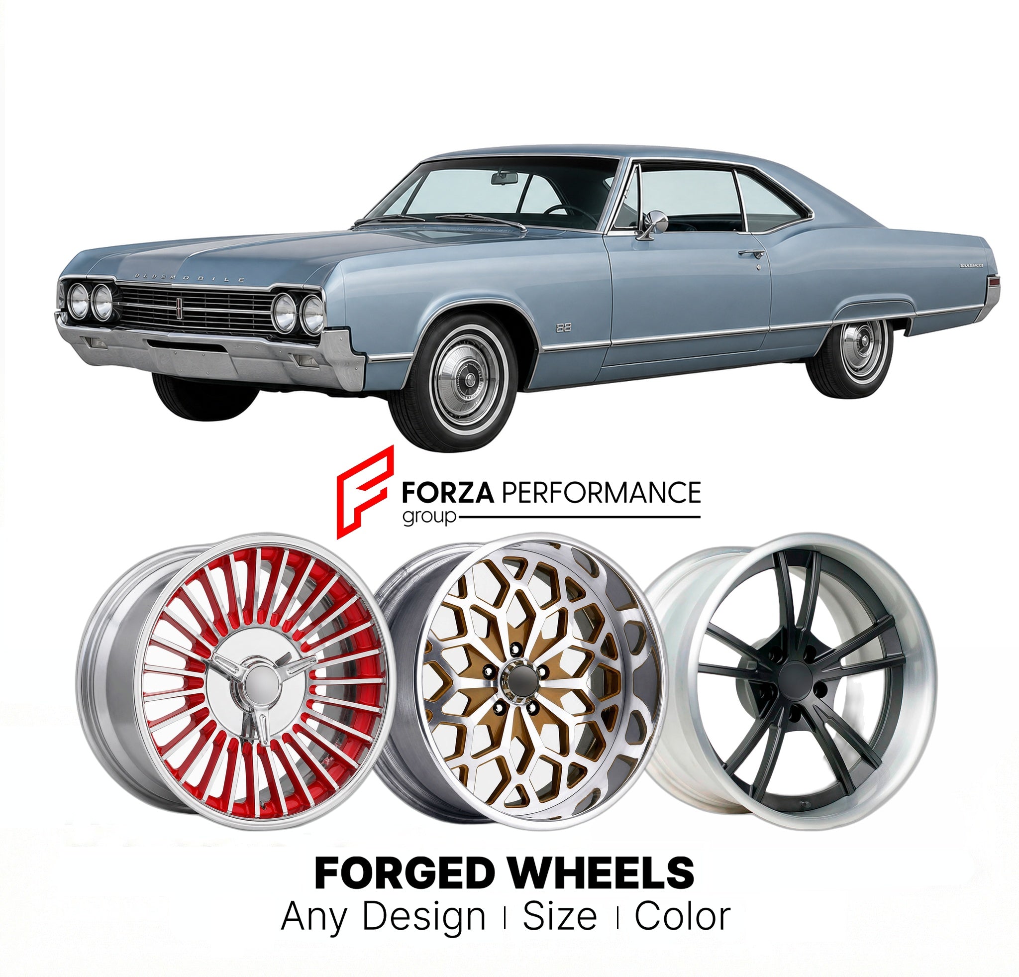 CUSTOM CLASSIC VINTAGE RESTOMOD RETRO OLD SCHOOL FORGED WHEELS RIMS for OLDSMOBILE 88 1965 - 1970