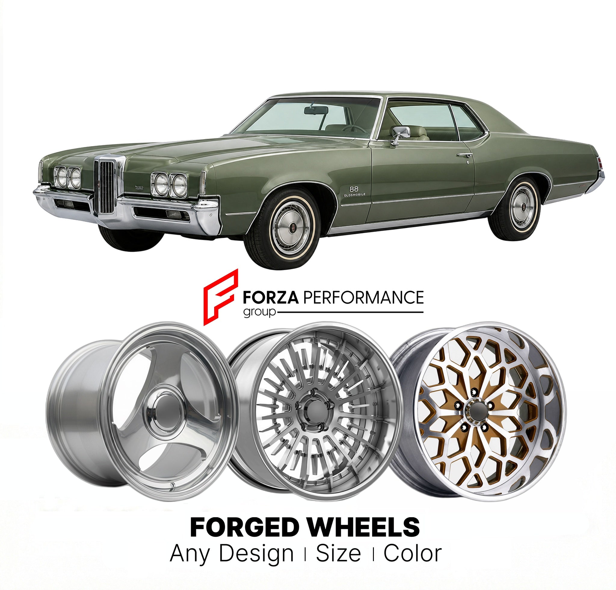 CUSTOM CLASSIC VINTAGE RESTOMOD RETRO OLD SCHOOL FORGED WHEELS RIMS for OLDSMOBILE 88 1971 - 1976