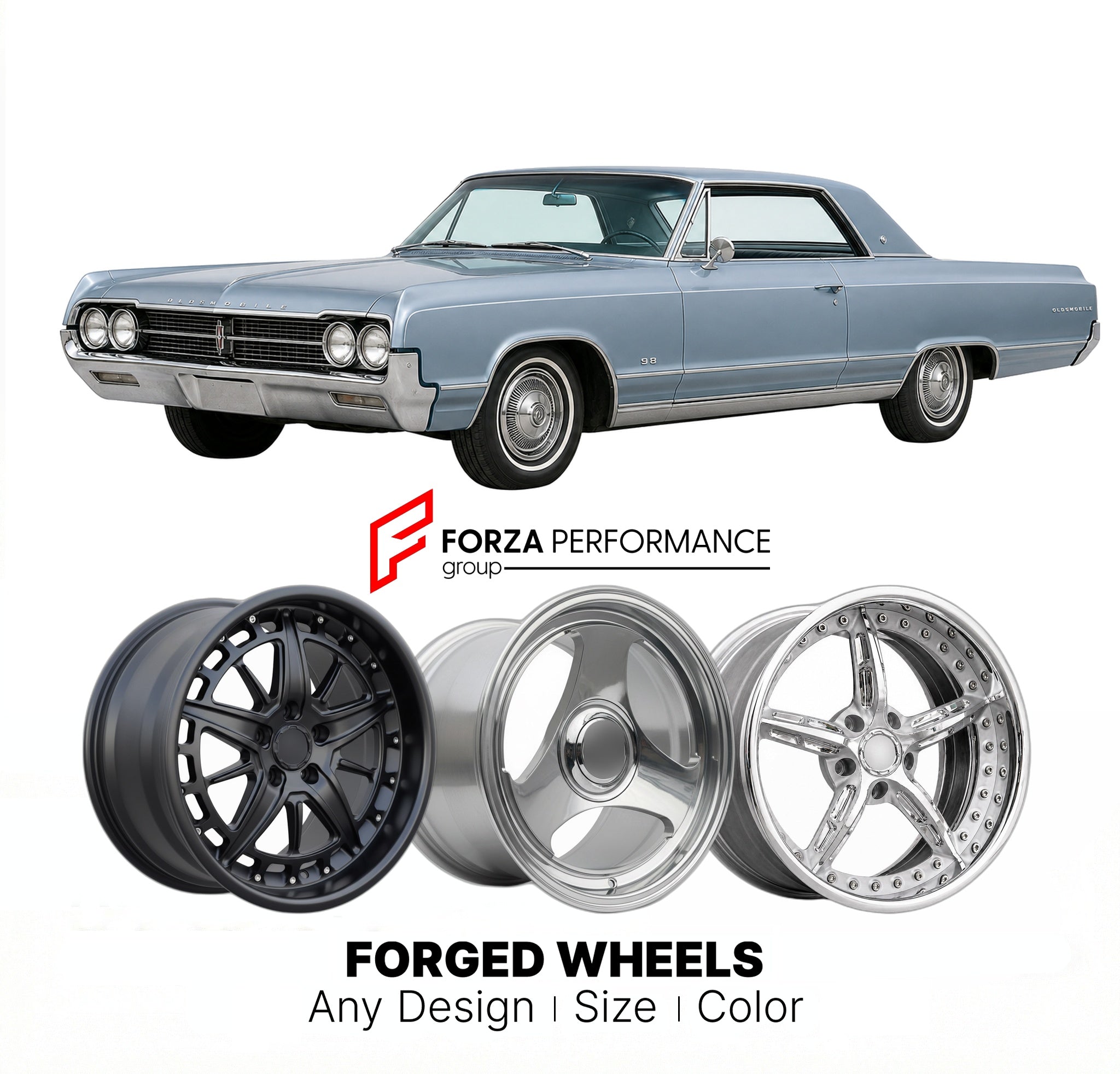 CUSTOM CLASSIC VINTAGE RESTOMOD RETRO OLD SCHOOL FORGED WHEELS RIMS for OLDSMOBILE 98 1965 - 1970