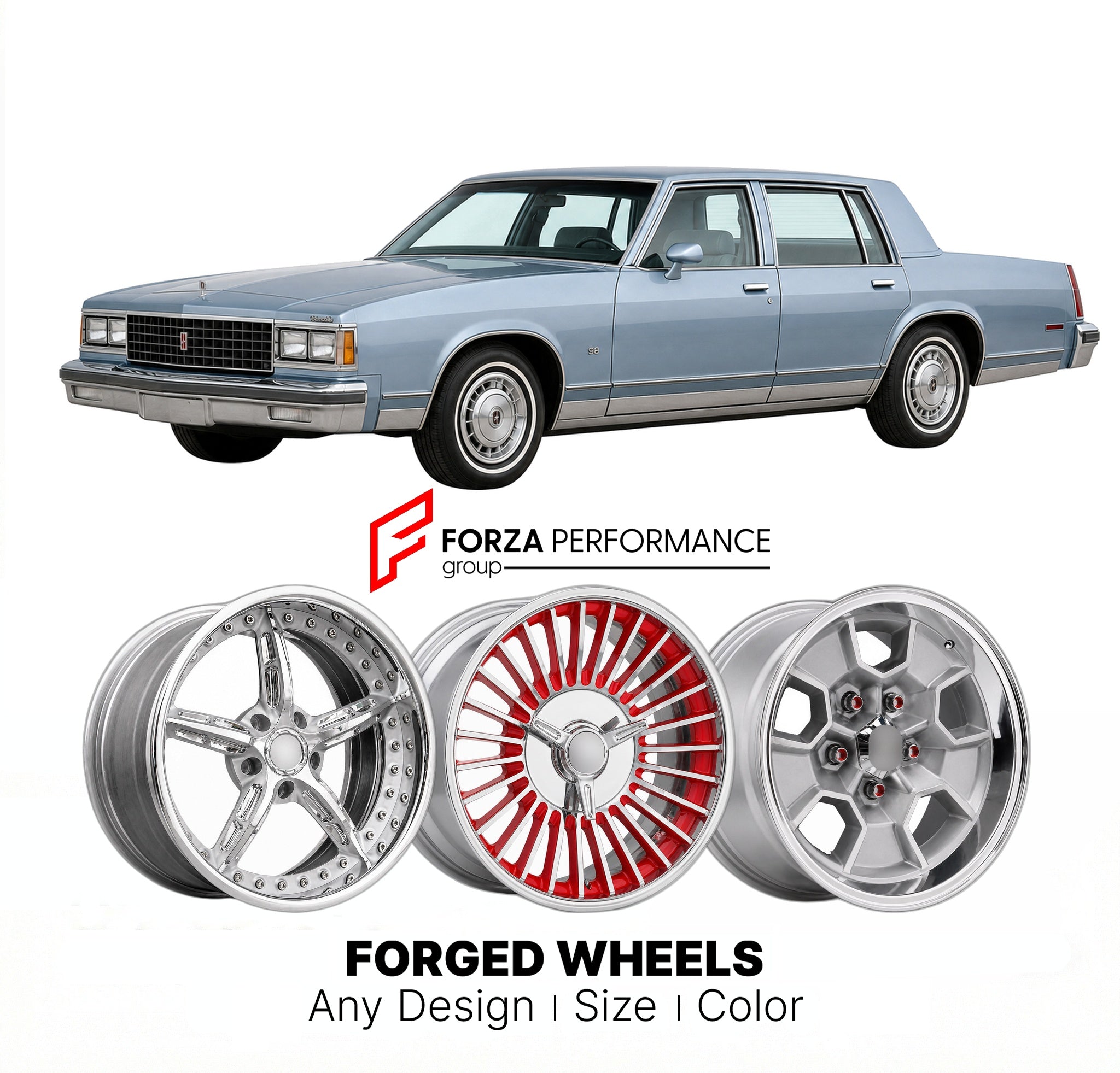 CUSTOM CLASSIC VINTAGE RESTOMOD RETRO OLD SCHOOL FORGED WHEELS RIMS for OLDSMOBILE 98 1985 - 1990