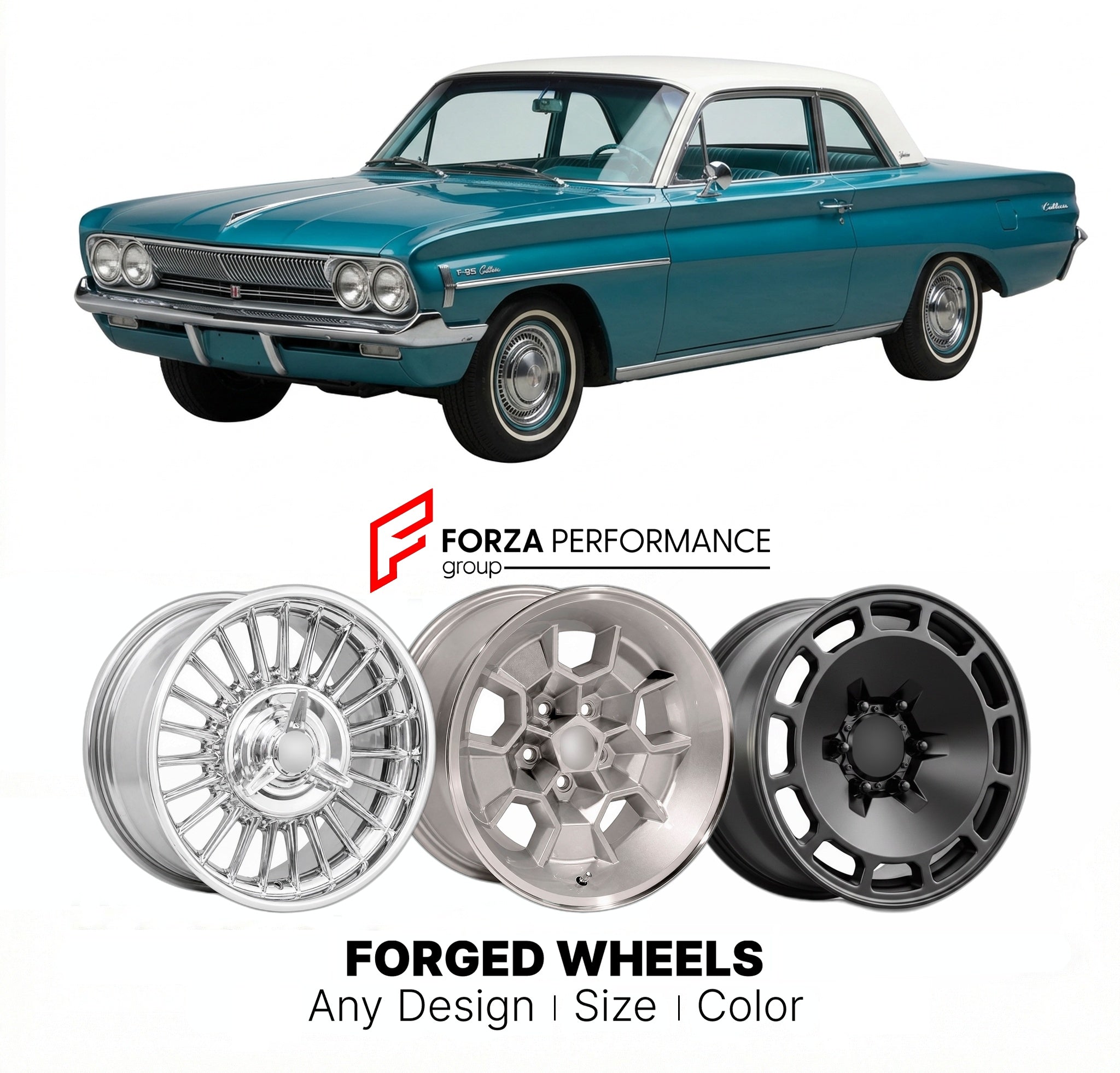CUSTOM CLASSIC VINTAGE RESTOMOD RETRO OLD SCHOOL FORGED WHEELS RIMS for OLDSMOBILE CUTLASS 1961 - 1963