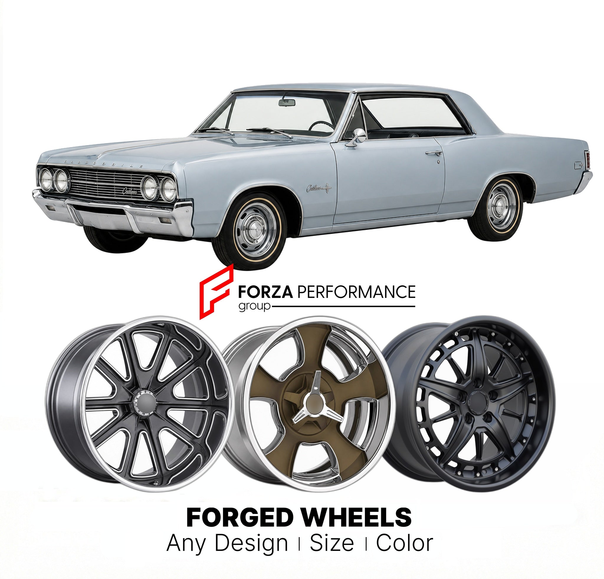CUSTOM CLASSIC VINTAGE RESTOMOD RETRO OLD SCHOOL FORGED WHEELS RIMS for OLDSMOBILE CUTLASS 1964 - 1967