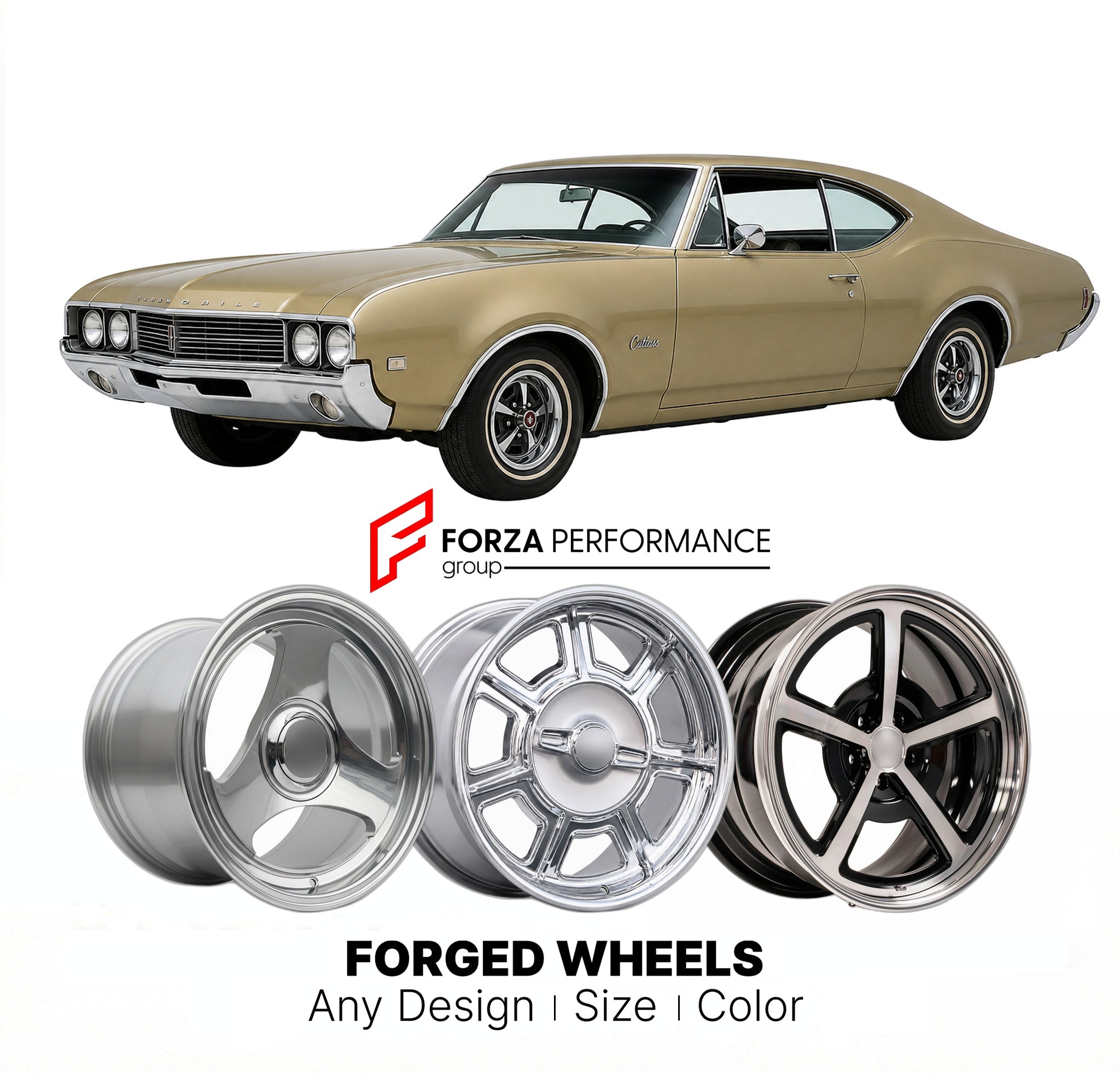 CUSTOM CLASSIC VINTAGE RESTOMOD RETRO OLD SCHOOL FORGED WHEELS RIMS for OLDSMOBILE CUTLASS 1968 - 1972