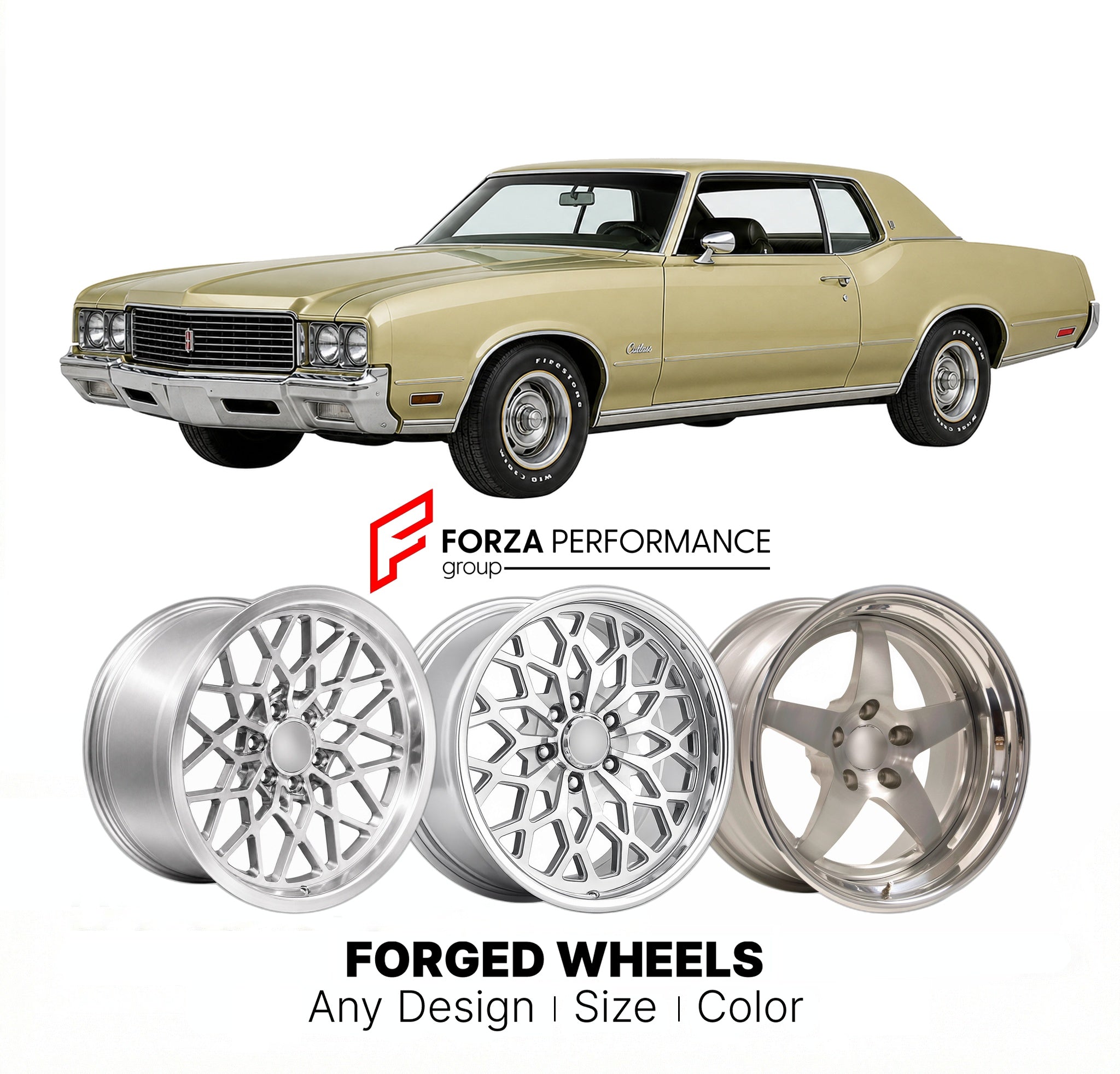 CUSTOM CLASSIC VINTAGE RESTOMOD RETRO OLD SCHOOL FORGED WHEELS RIMS for OLDSMOBILE CUTLASS 1973 - 1977