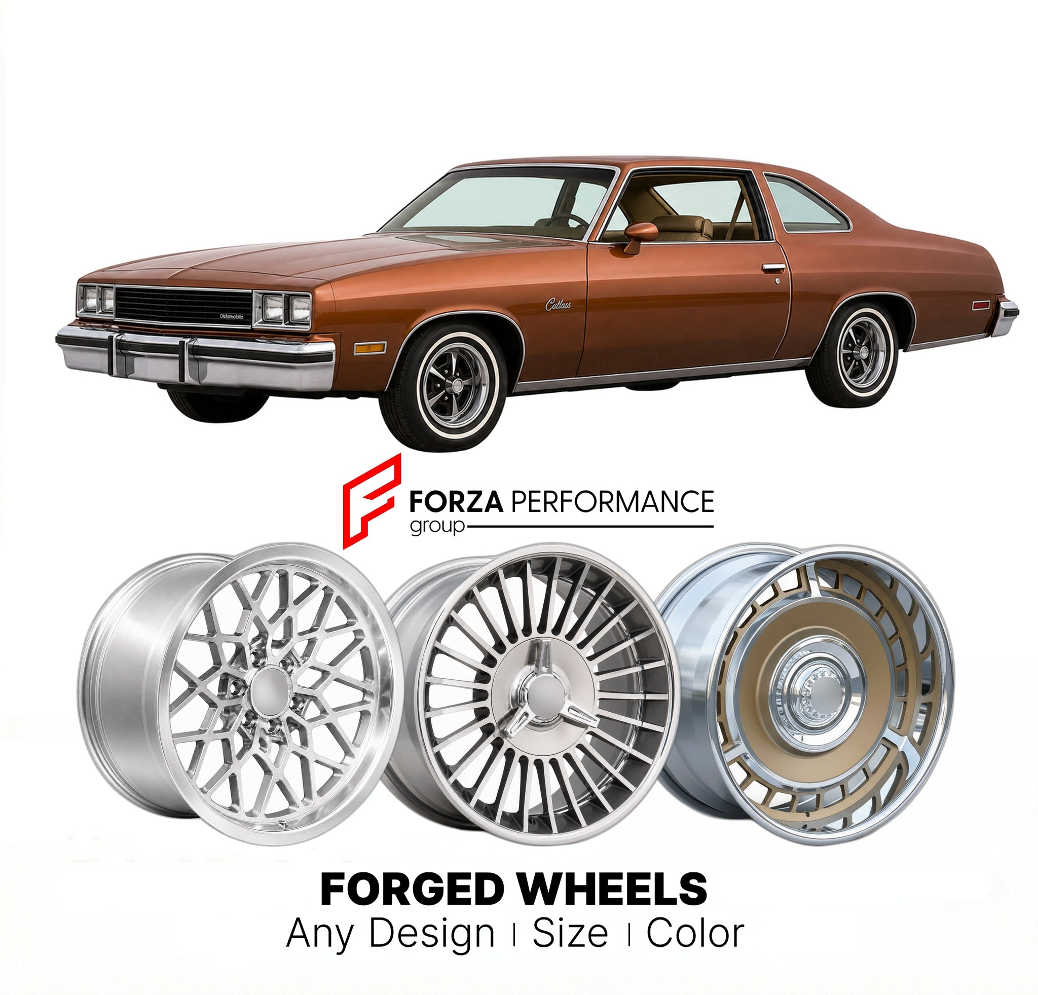 CUSTOM CLASSIC VINTAGE RESTOMOD RETRO OLD SCHOOL FORGED WHEELS RIMS for OLDSMOBILE CUTLASS 1978 - 1988