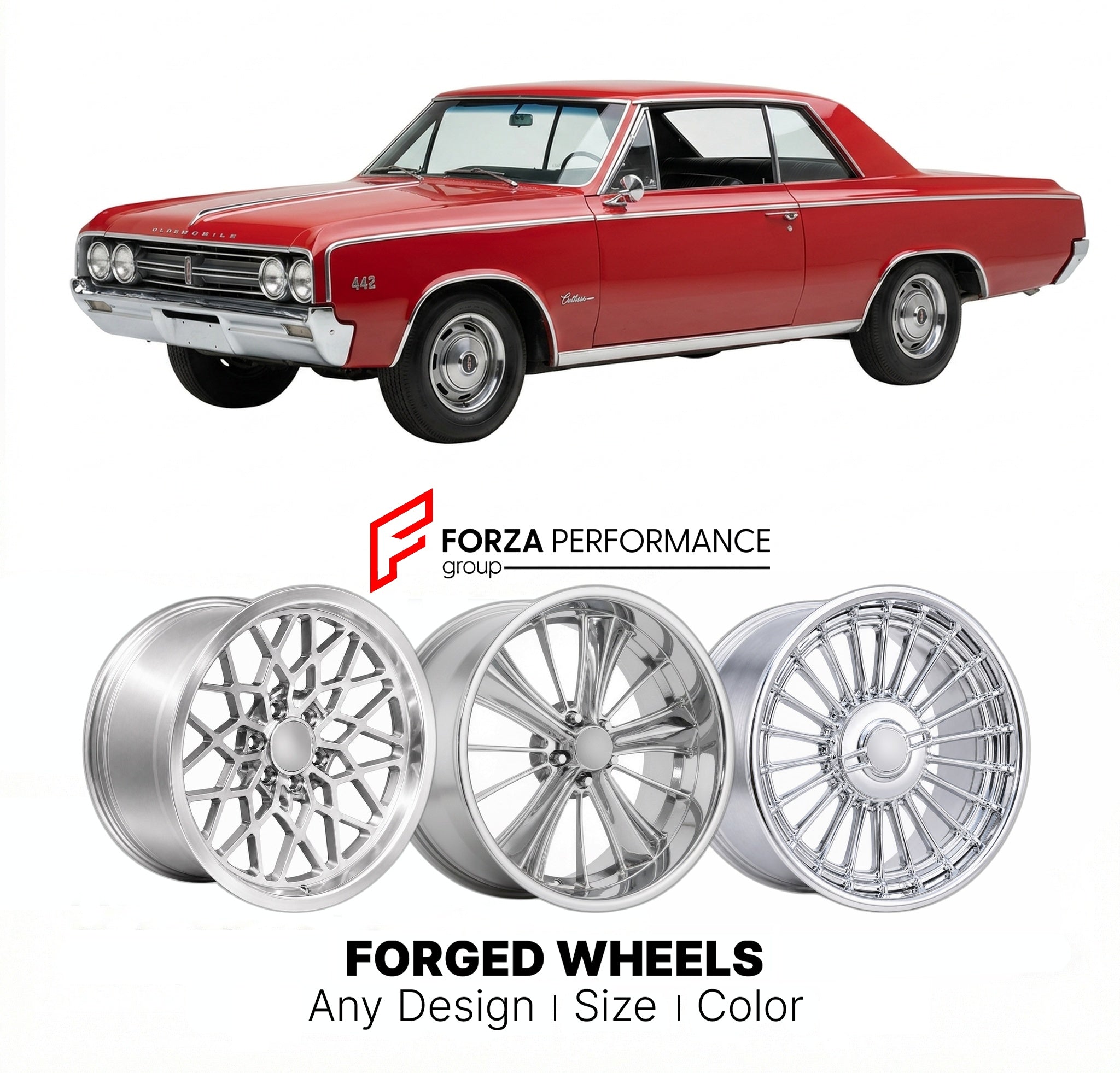 CUSTOM CLASSIC VINTAGE RESTOMOD RETRO OLD SCHOOL FORGED WHEELS RIMS for OLDSMOBILE CUTLASS 442 1964 - 1967